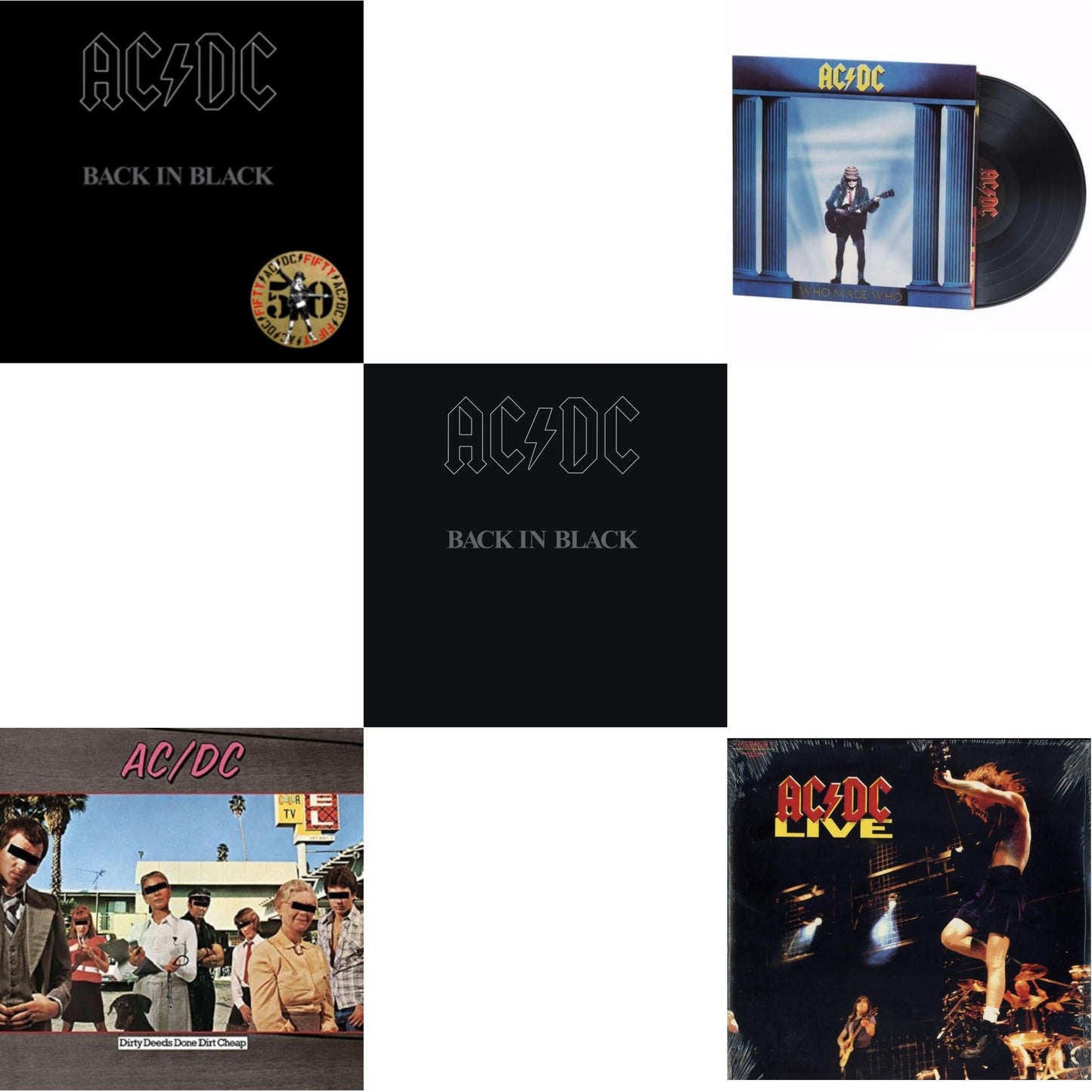 Back In Black (Gold Metallic LP Vinyl) & Dirty Deeds Done Dirt Cheap (180G) & Back In Black (180G) & Who Made Who (180G) & Live (2LP/180G)