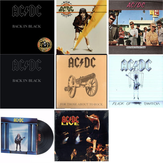 Back In Black (Gold Metallic LP Vinyl) & High Voltage (180G) & Dirty Deeds Done Dirt Cheap (180G) & Back In Black (180G) & For Those About To Rock (180G) & Flick Of The Switch (180G) & Who Made Who (180G) & Live (2LP/180G)