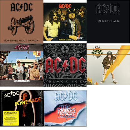 High Voltage & Dirty Deeds Done Dirt Cheap & Powerage & Highway To Hell & Back In Black & For Those About To Rock & Razor's Edge & Black Ice