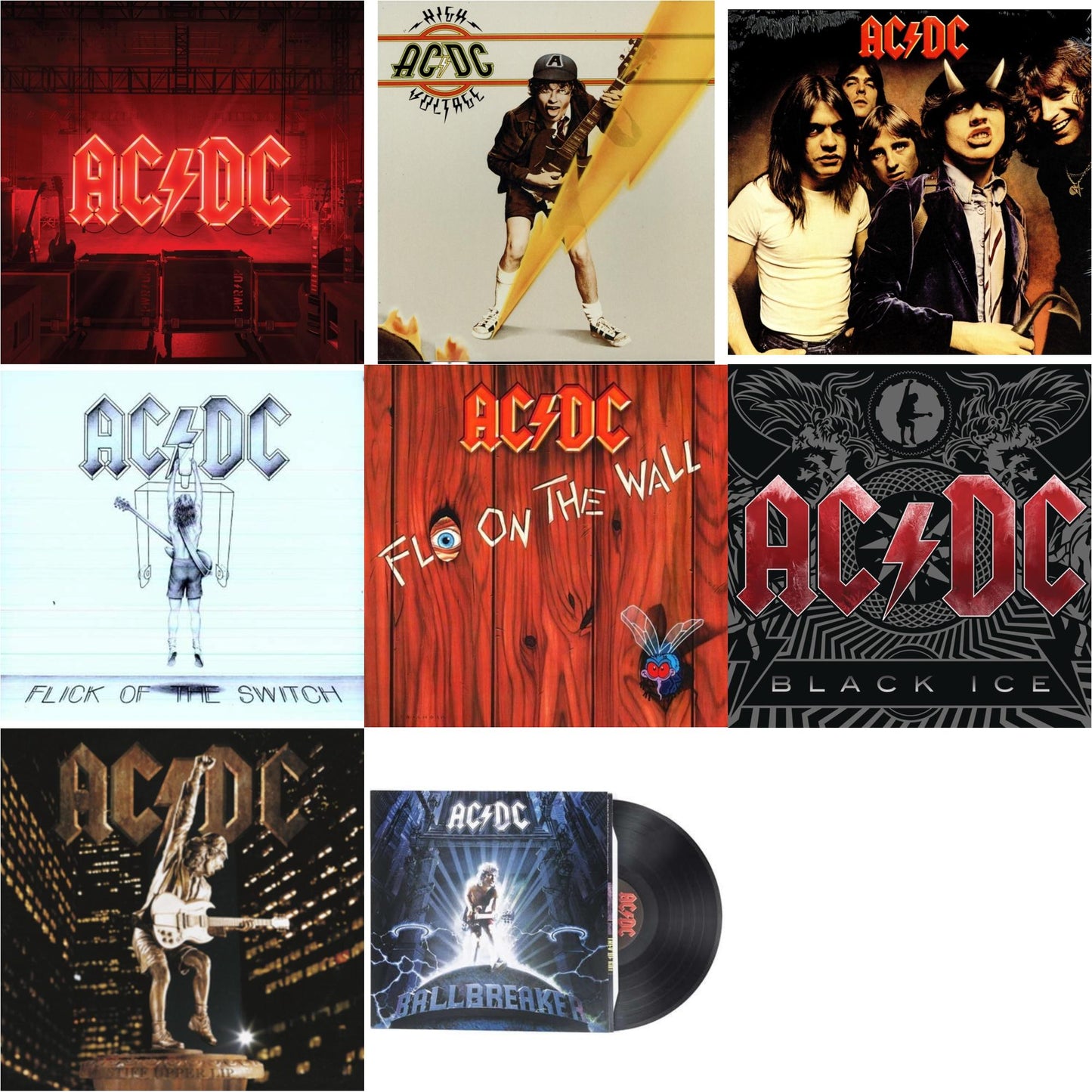 Power Up (180G/Gatefold Jacket/Inner Sleeve) & High Voltage (180G) & Highway To Hell (180G) & Flick Of The Switch (180G) & Fly On The Wall (180G) & Black Ice (2LP/180G/Gatefold) & Stiff Upper Lip (180G) & Ballbreaker (180G)