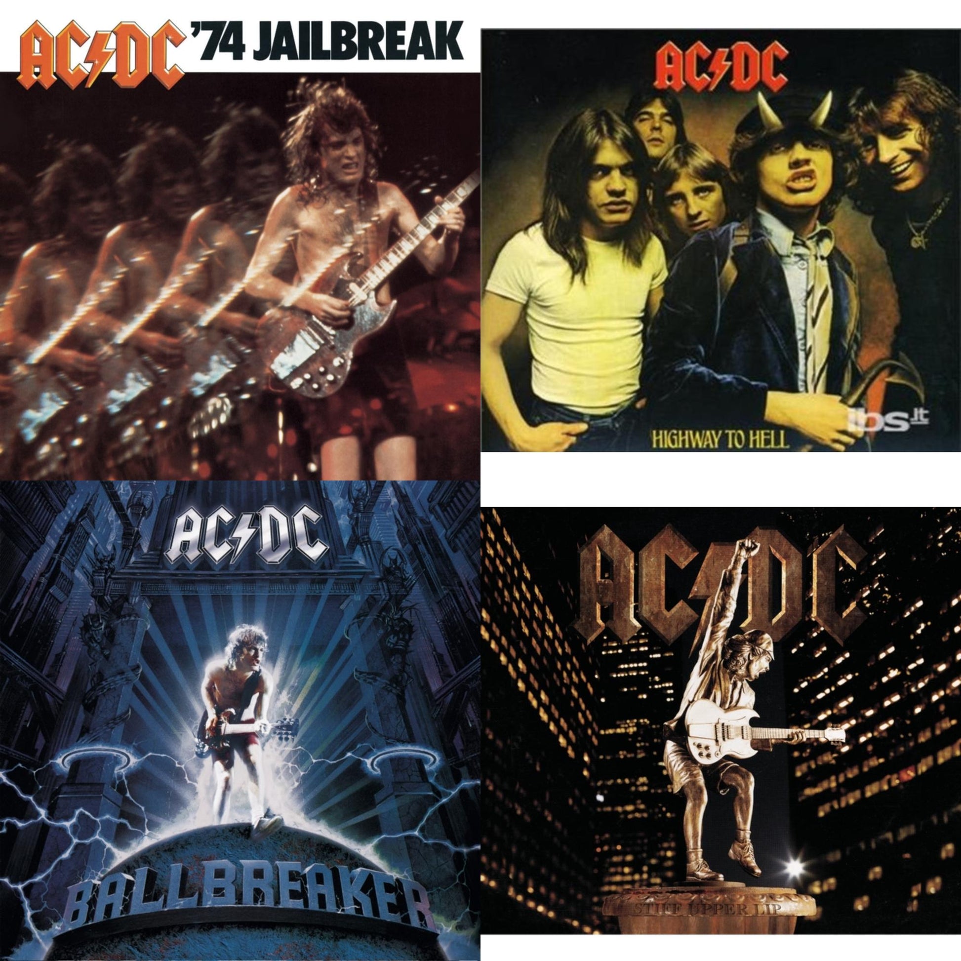 This is a 4 CD SKU bundle.
1.This CD is brand new.Format: CDMusic Style: Hard RockThis item's title is: 74 JailbreakArtist: Ac/DcLabel: EpicBarcode: 696998020023Release Date: 7/1/2003
2.This CD is brand new.