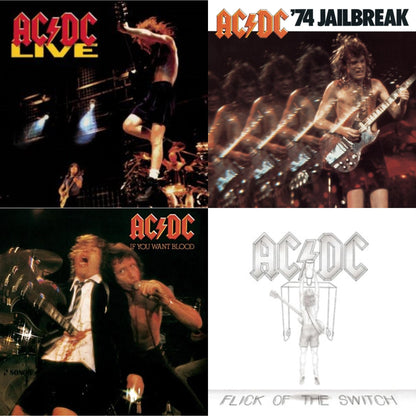 This is a 4 CD SKU bundle.
1.This CD is brand new.Format: CDMusic Style: Hard RockThis item's title is: 74 JailbreakArtist: Ac/DcLabel: EpicBarcode: 696998020023Release Date: 7/1/2003
2.This CD is brand new.