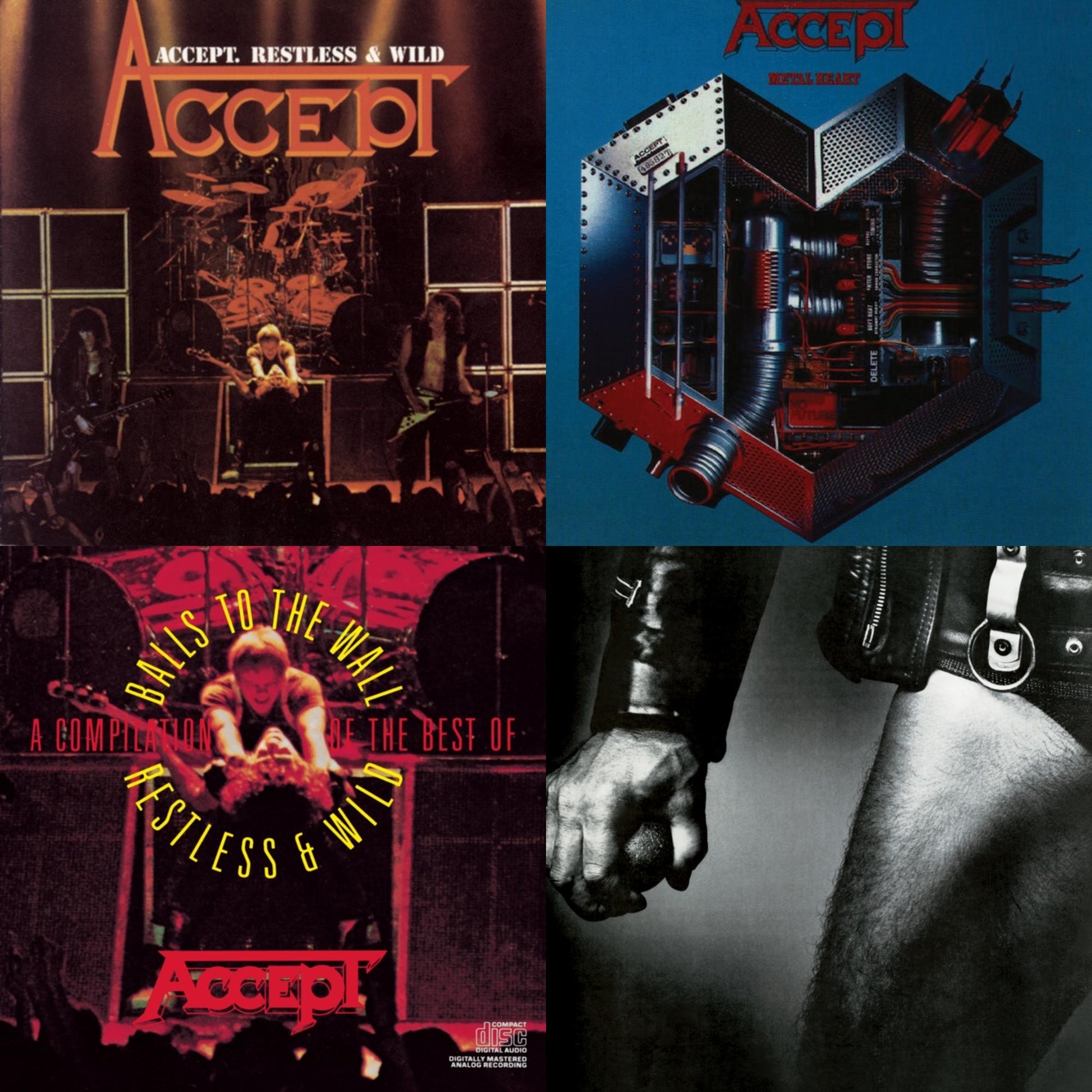 This is a 4 CD SKU bundle.
1.This CD is brand new.Format: CDMusic Style: Heavy MetalThis item's title is: Balls To The WallArtist: AcceptLabel: LEGACYBarcode: 696998575622Release Date: 8/28/2001
2.This CD is brand new.