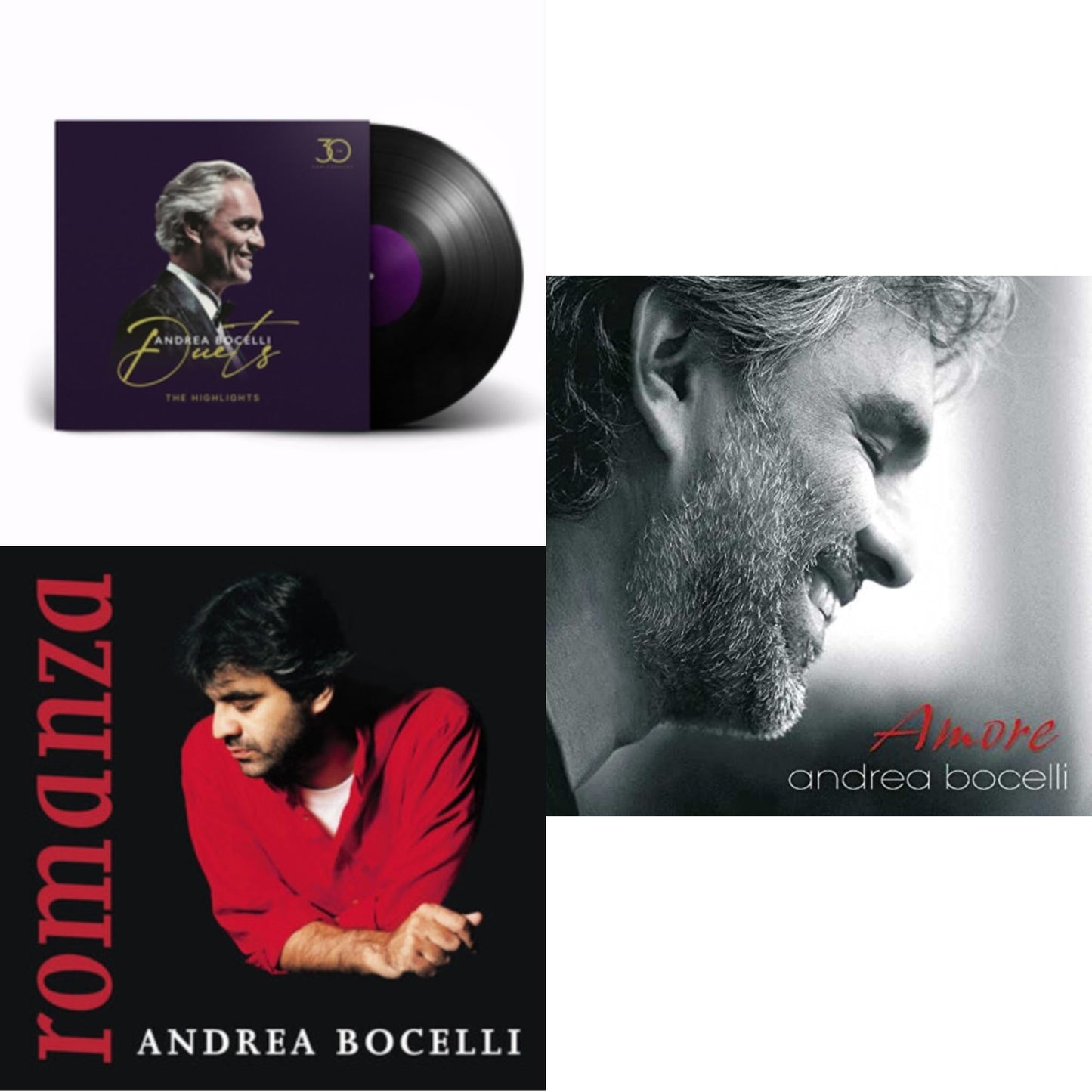 This is a 3 LP Vinyl SKU bundle.
1.This LP Vinyl is brand new.Format: LP VinylThis item's title is: Duets (30Th Anniversary)Artist: Andrea BocelliLabel: DeccaBarcode: 602465241068Release Date: 10/25/2024
2.This LP Vinyl is brand new.