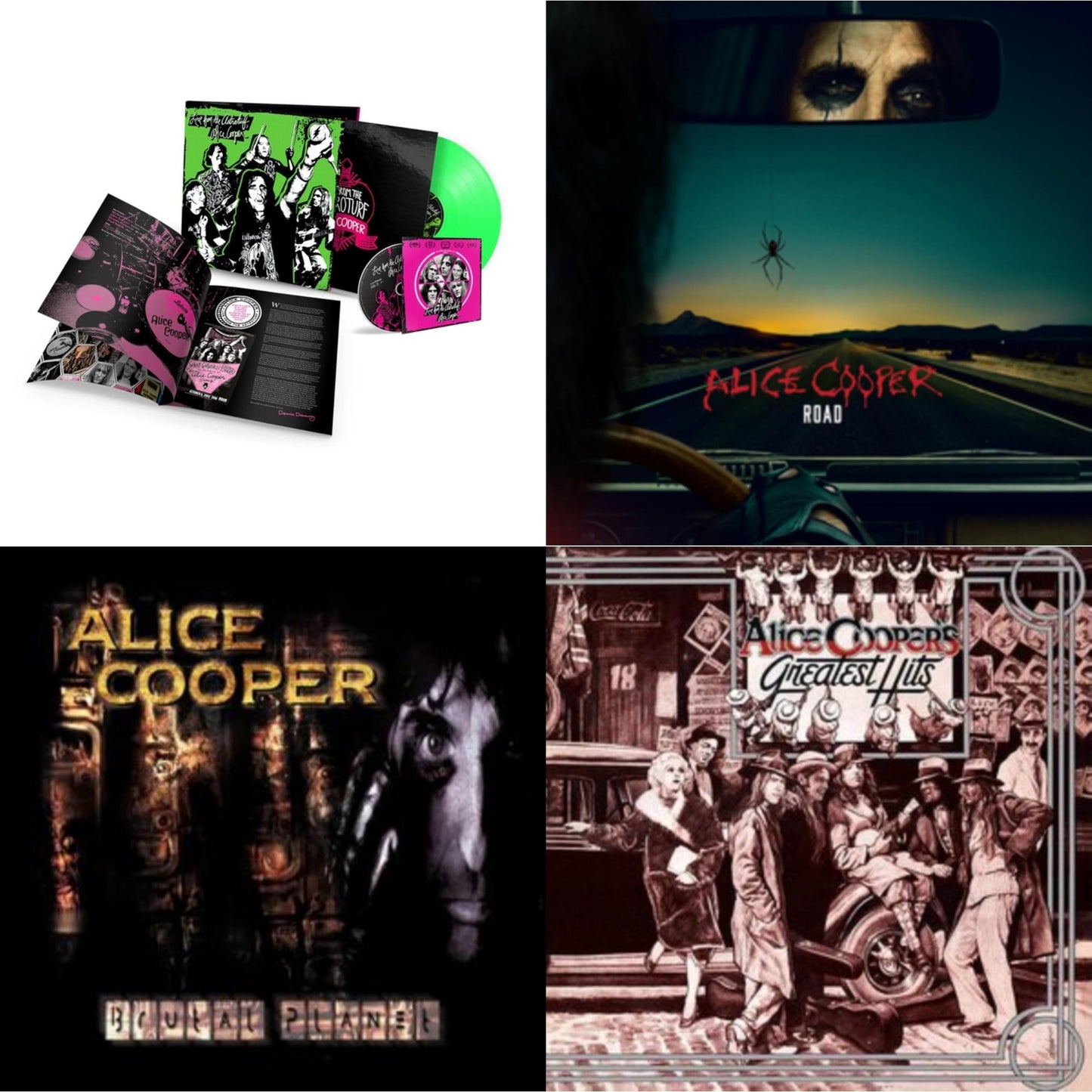Live From The Astroturf (Glow-In-The-Dark LP Vinyl/DVD) & Road (Orange Marbled Vinyl/2LP/DVD) & Brutal Planet (2LP/45 RPM/180G/Brutal Brown Vinyl) & Alice Cooper's Greatest Hits (180G/Limited Anniversary Edition)