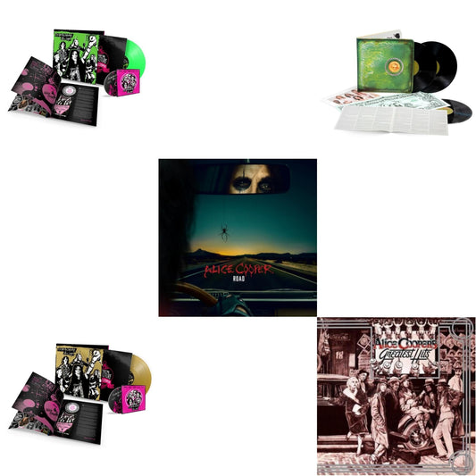 Alice Cooper - Live From The Astroturf (Glow-In-The-Dark LP Vinyl/DVD) & Live From The Astroturf (Gold LP Vinyl/DVD) & Road (Orange Marbled Vinyl/2LP/DVD) & Billion Dollar Babies (50Th Anniversary/Deluxe/3LP) & Alice Cooper's Greatest Hits