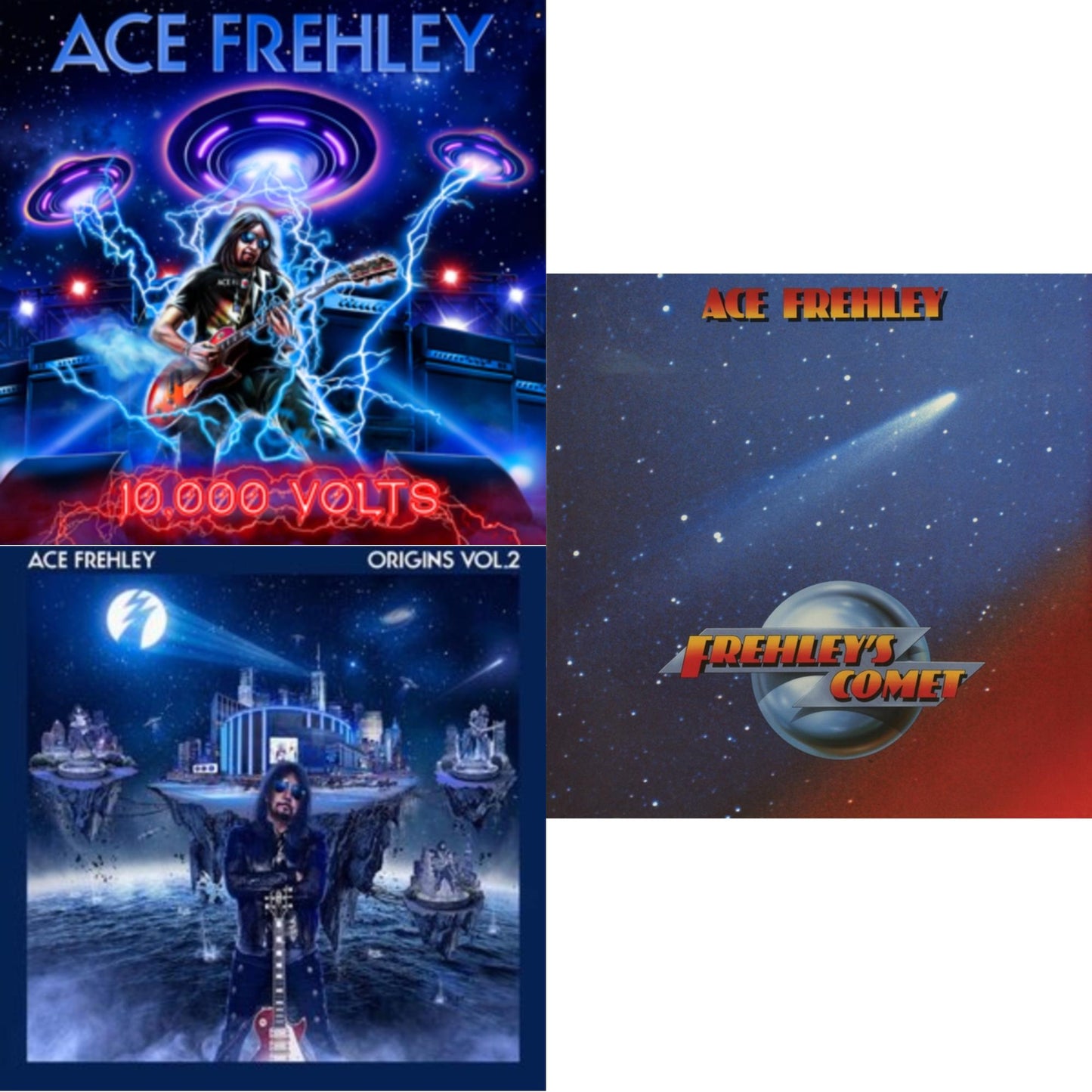 10,000 Volts (Edge Only Splatter/Metal Gym Locker/Red Splatter LP Vinyl) & Origins Vol.2 (Blue & White LP Vinyl) & Frehley's Comet (Red & Blue Hand Poured Effect LP Vinyl)