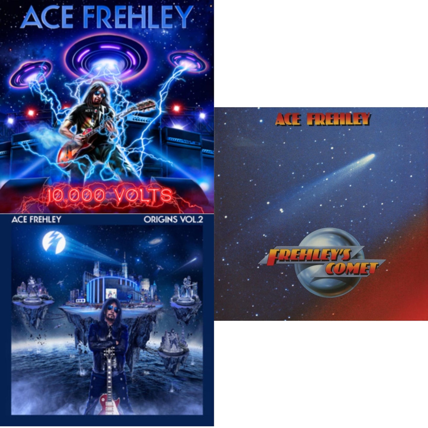 10,000 Volts (Edge Only Splatter/Metal Gym Locker/Red Splatter LP Vinyl) & Origins: Vol. 2 (I) & Frehley's Comet (Red & Blue Hand Poured Effect LP Vinyl)