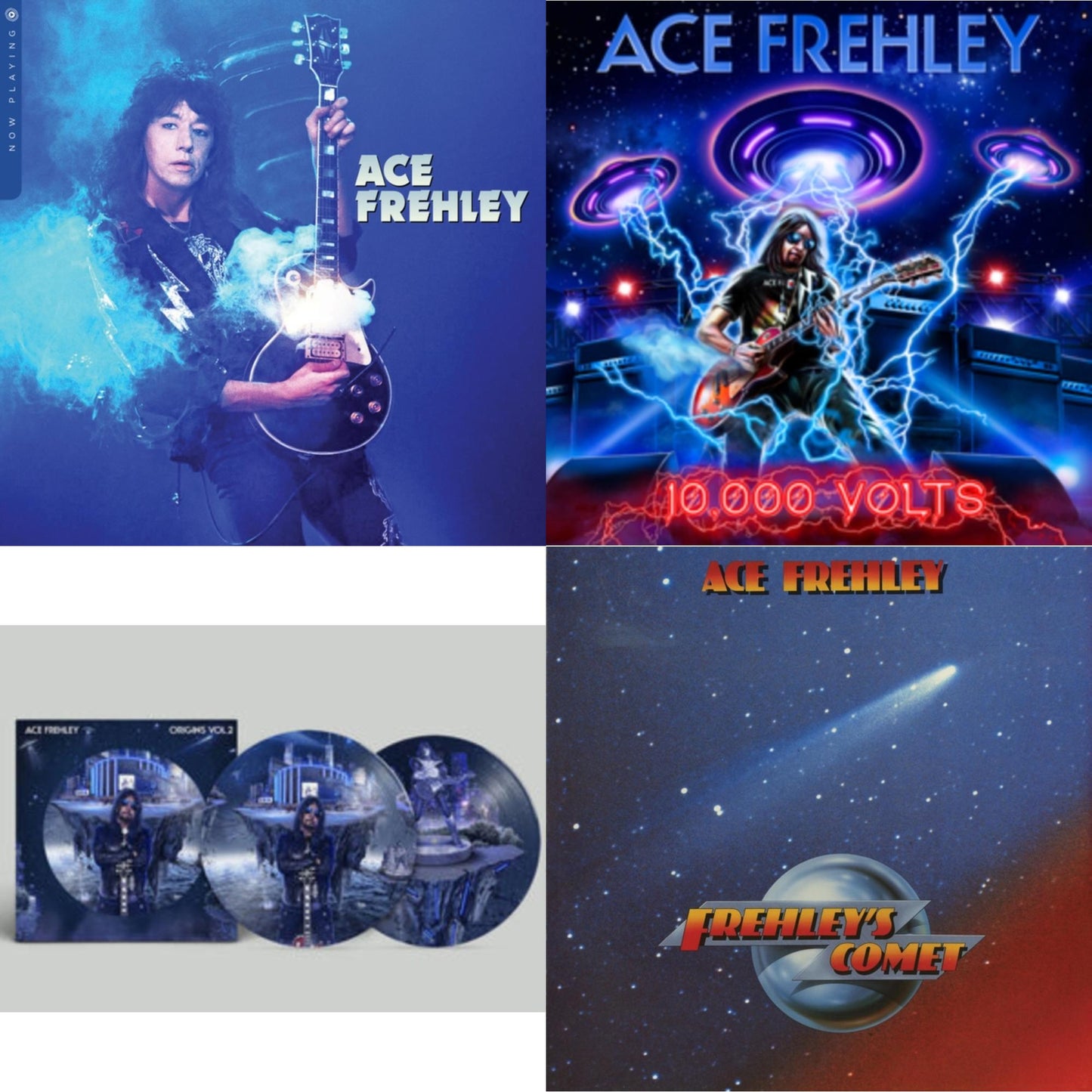 Now Playing (Blue LP Vinyl) & 10,000 Volts (Edge Only Splatter/Metal Gym Locker/Red Splatter LP Vinyl) & Origins: Vol. 2 (Picture Disc) & Frehley's Comet (Red & Blue Hand Poured Effect LP Vinyl)