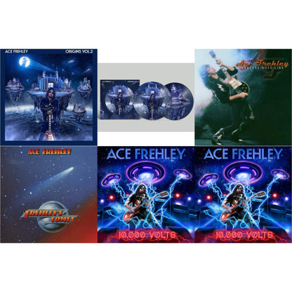 Ace Frehley - Greatest Hits Live & 10,000 Volts (Edge Only Splatter/Metal Gym Locker/Red Splatter LP Vinyl) & 10,000 Volts (Orange Tabby LP Vinyl) & Origins Vol.2 (Blue & White LP Vinyl) & Origins: Vol. 2 (Picture Disc) & Frehley's Comet (Red & Blue