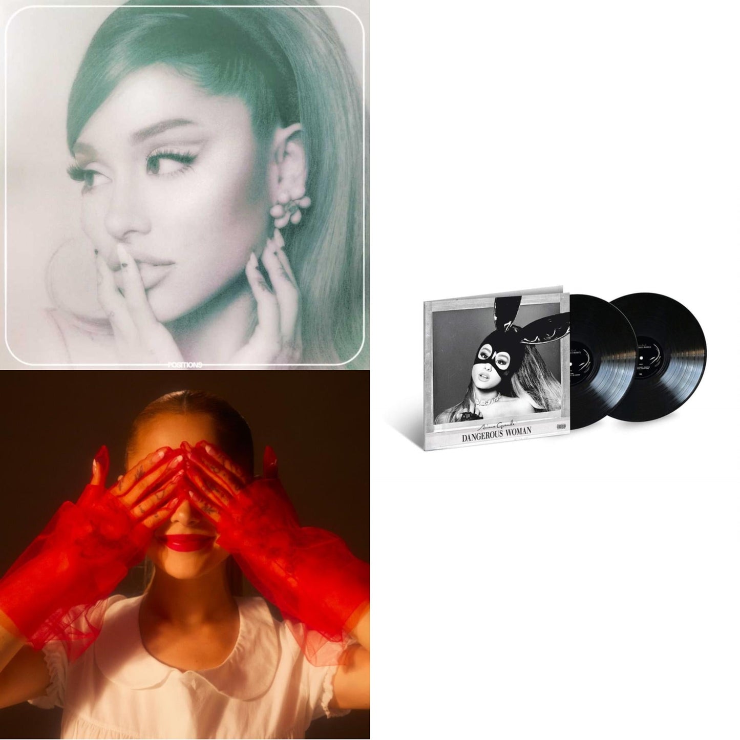 This is a 3 LP Vinyl SKU bundle.
1.This LP Vinyl is brand new.Format: LP VinylMusic Style: TrapThis item's title is: Positions (Coke Bottle Clear LP Vinyl)Artist: Ariana GrandeLabel: Republic RecordsBarcode: 602435450902Release Date: 4/9/2021
2.This LP Vinyl is brand new.