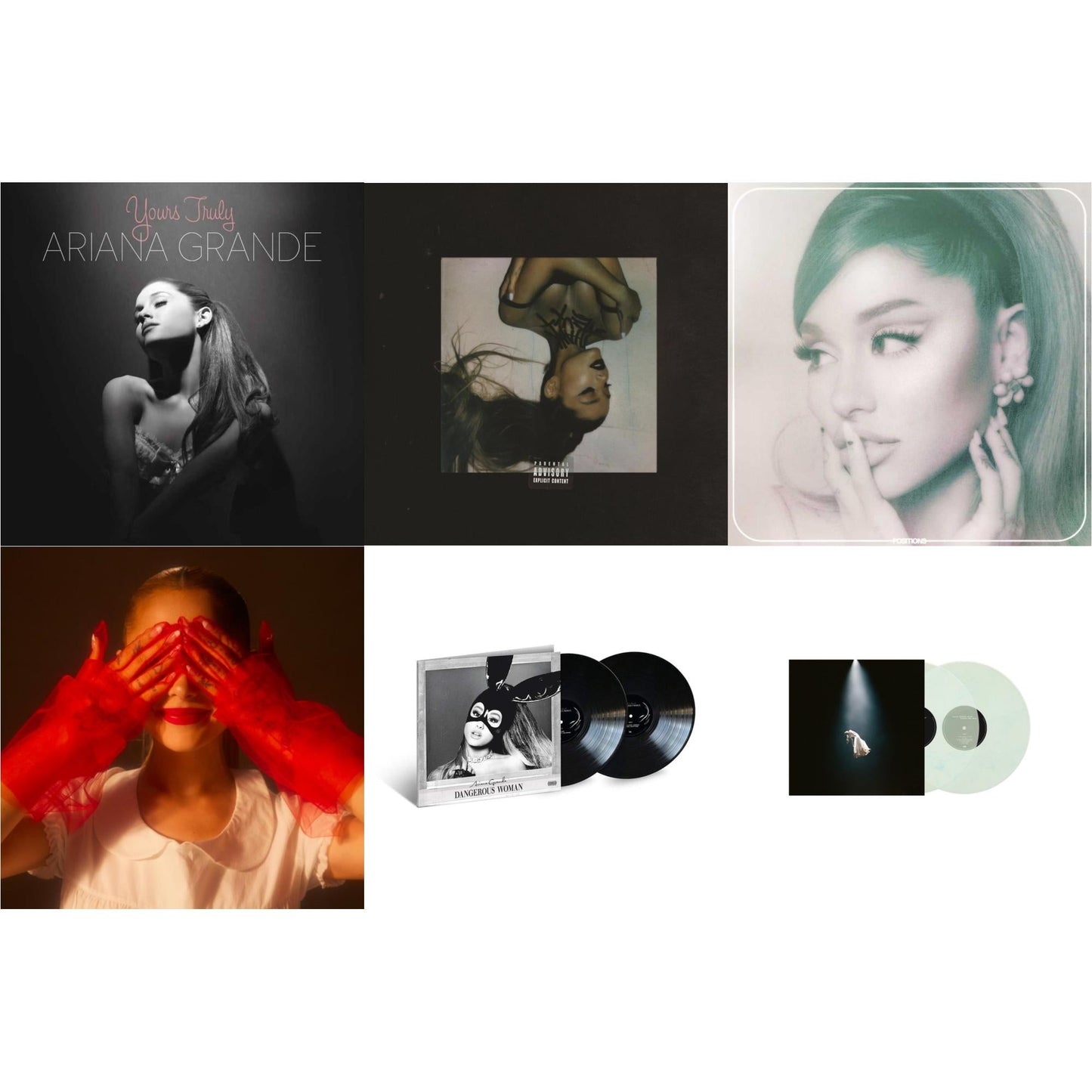Positions (Coke Bottle Clear LP Vinyl) & Eternal Sunshine (X) (Ruby LP Vinyl) & Eternal Sunshine Deluxe: Brighter Days Ahead (X) (Translucent Marble Vinyl/2LP) & Thank U, Next & Dangerous Woman (2LP) & Yours Truly (180G)