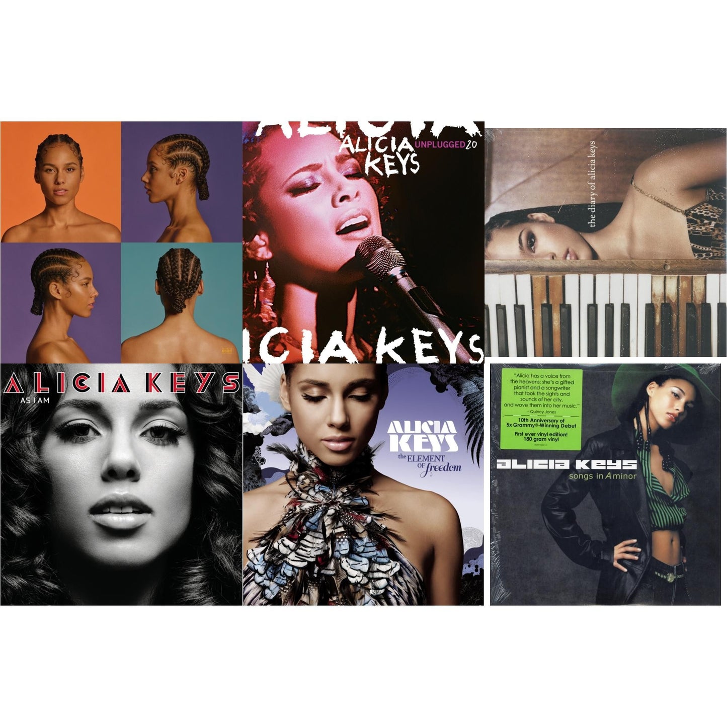 Alicia (White Vinyl/2LP) & Unplugged (20Th Anniversary/2LP) & Diary Of Alicia Keys & As I Am (Red LP Vinyl) & Element Of Freedom (2LP/Lilac Vinyl) & Songs In A Minor (2LP/180G)