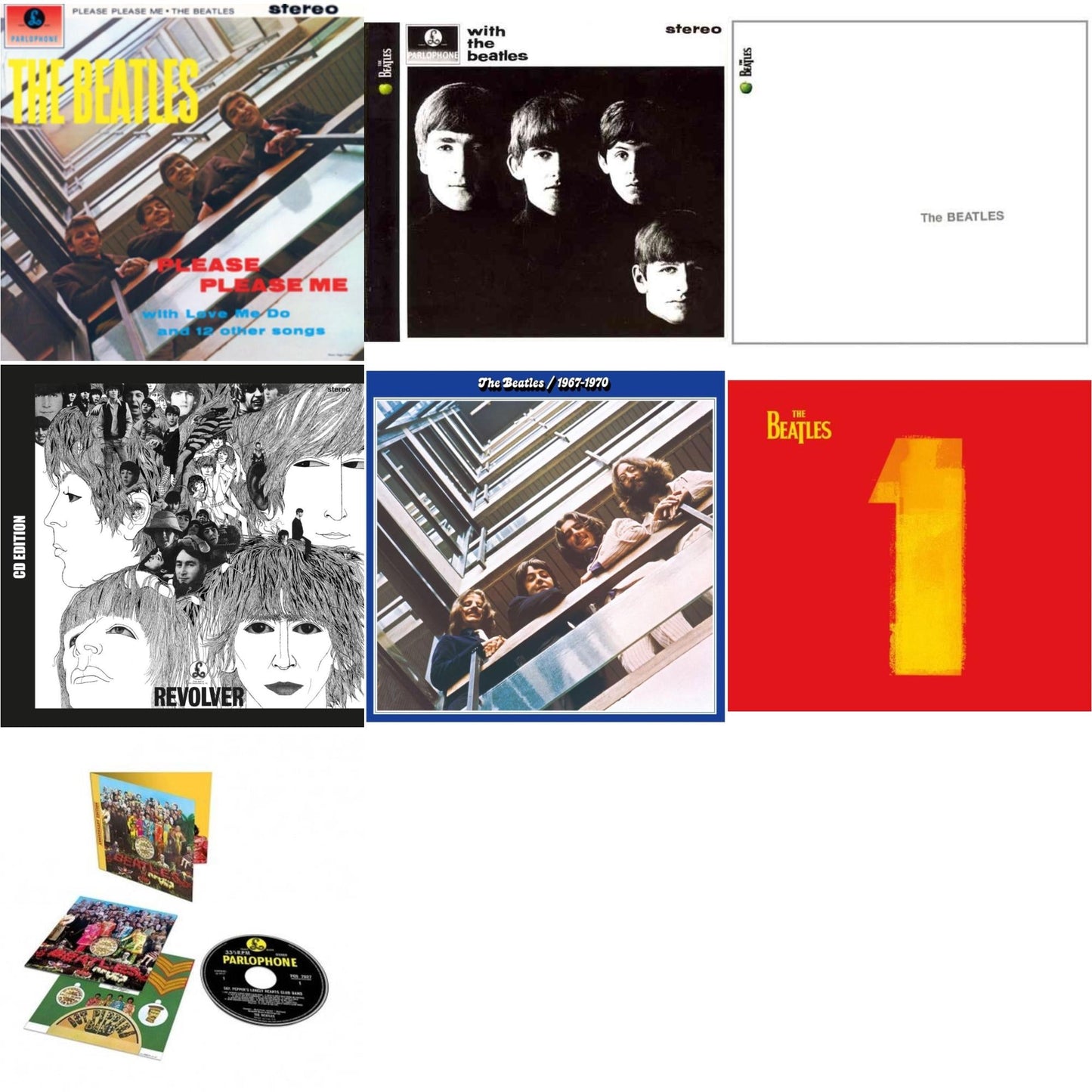 Please Please Me & With Beatles & Beatles & Revolver Special Edition & Beatles 1967-1970 (2023 Edition) (2CD) & 1 & Sgt. Pepper's Lonely Hearts Club Band (Anniversary Edition)