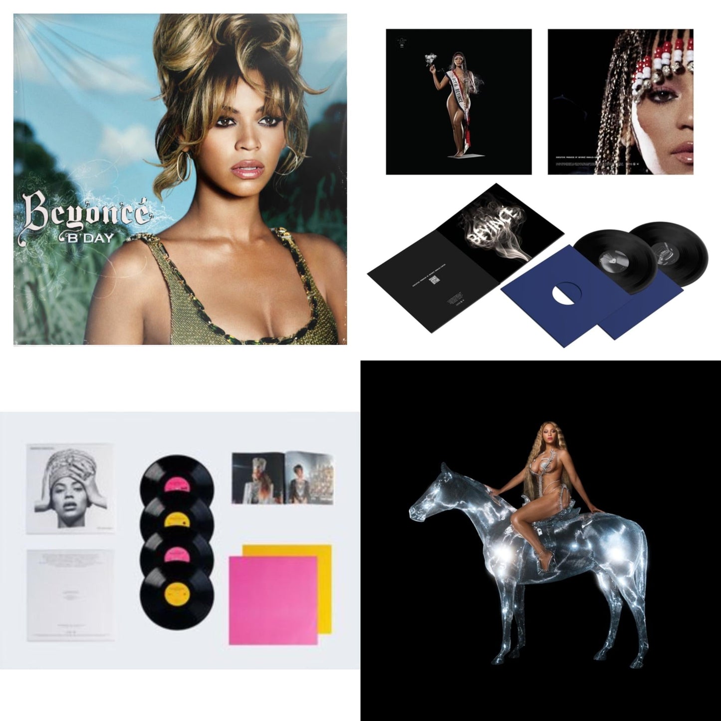 This is a 4 LP Vinyl SKU bundle.
1.This LP Vinyl is brand new.Format: LP VinylMusic Style: Contemporary R&BThis item's title is: B'day (2LP/180G)Artist: BeyonceLabel: LEGACYBarcode: 827969092019Release Date: 9/12/2006
2.This LP Vinyl is brand new.
