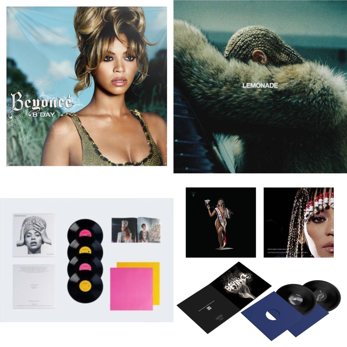 This is a 4 LP Vinyl SKU bundle.
1.This LP Vinyl is brand new.Format: LP VinylMusic Style: Contemporary R&BThis item's title is: B'day (2LP/180G)Artist: BeyonceLabel: LEGACYBarcode: 827969092019Release Date: 9/12/2006
2.This LP Vinyl is brand new.