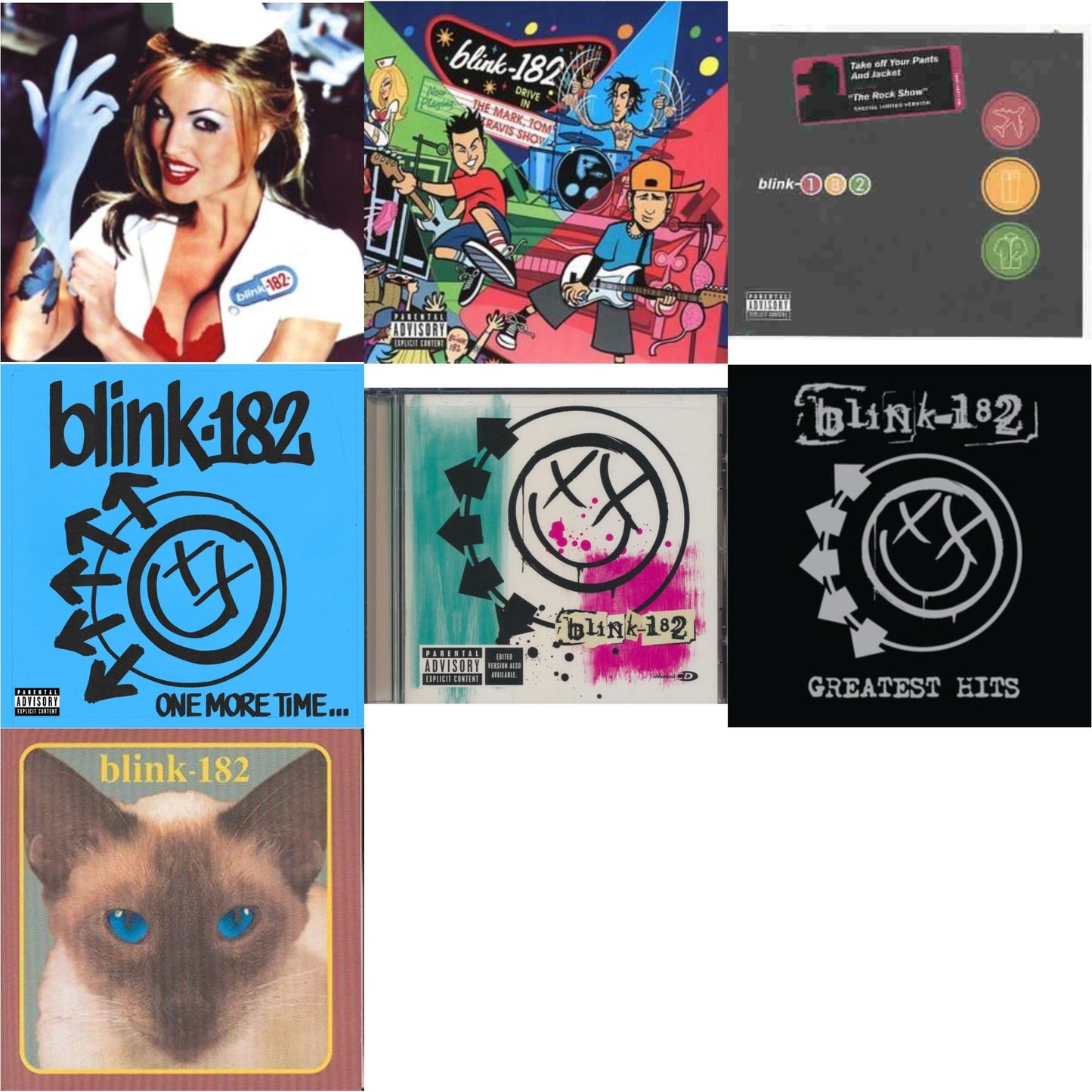 Enema Of The State (X) & Mark Tom Travis Show The Enema Strikes Back & Take Off Your Pants & Jacket & One More Time… (X) & Blink-182 & Greatest Hits & Cheshire Cat