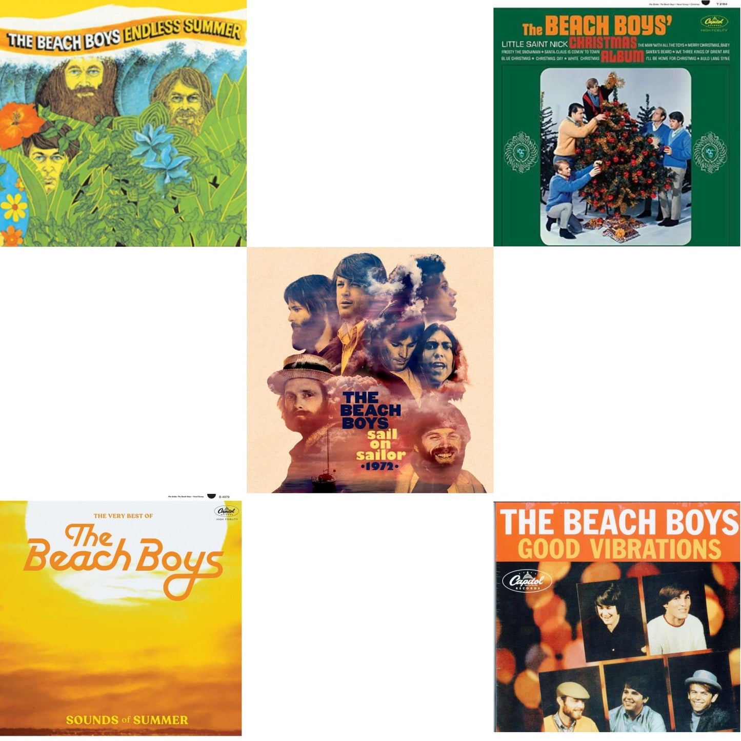 Endless Summer & Sounds Of Summer: The Very Best Of The Beach Boys (Remastered/2LP) & Sail On Sailor (2LP/7Inch) & Beach Boys' Christmas Album (Mono) & Good Vibrations (Orange/Yellow Swirl-Marble LP Vinyl)