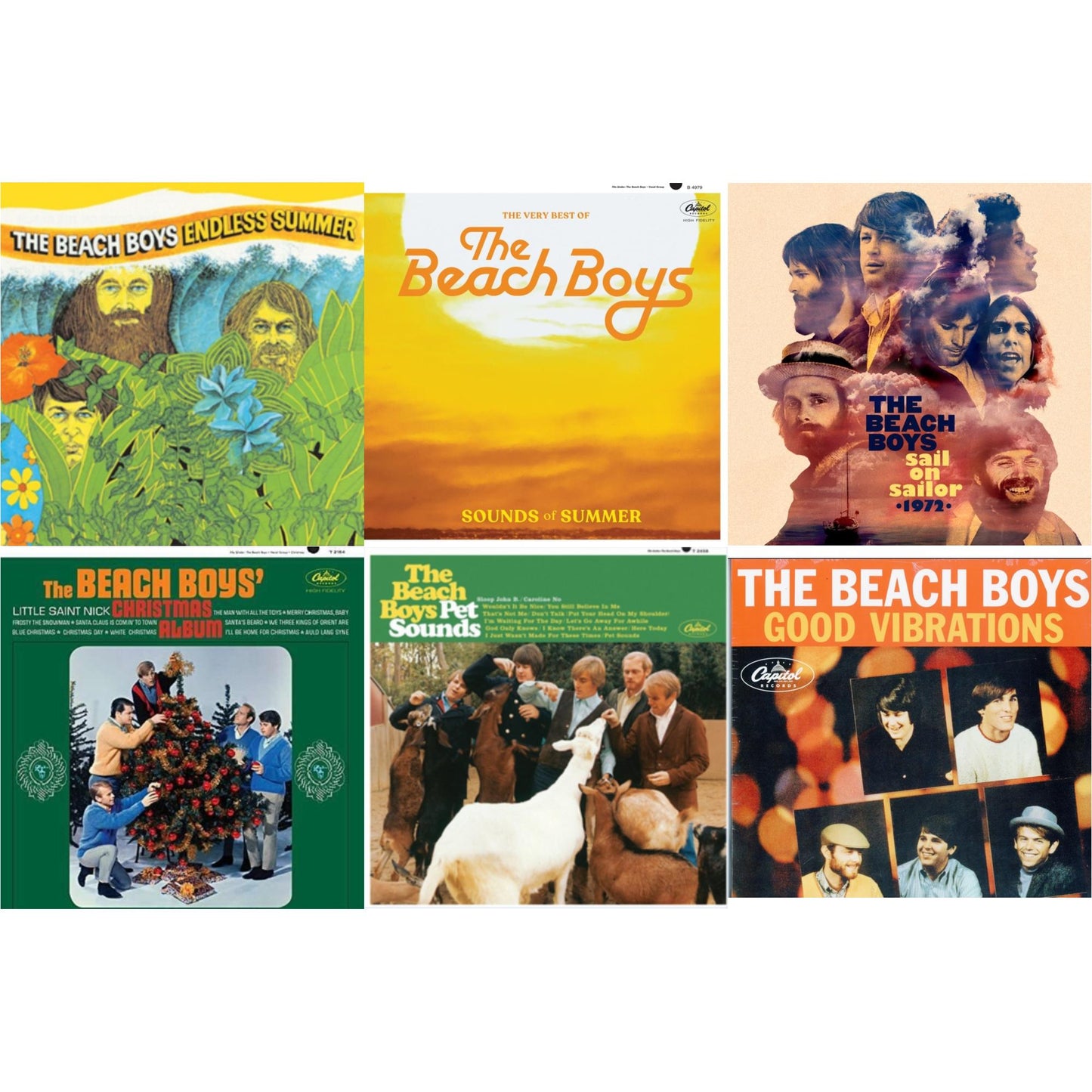 Endless Summer & Sounds Of Summer: The Very Best Of The Beach Boys (Remastered/2LP) & Sail On Sailor (2LP/7Inch) & Beach Boys' Christmas Album (Mono) & Pet Sounds (Stereo) & Good Vibrations (Orange/Yellow Swirl-Marble LP Vinyl)