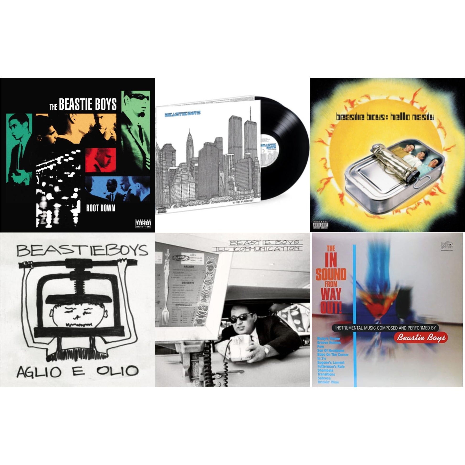 This is a 6 LP Vinyl SKU bundle.
1.This LP Vinyl is brand new.Format: LP VinylMusic Style: InstrumentalThis item's title is: Hello NastyArtist: Beastie BoysLabel: Grand RoyalBarcode: 5099969423918Release Date: 9/22/2009
2.This LP Vinyl is brand new.