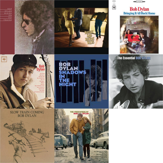 Blood On The Tracks (150G/Dl Insert) & Rough & Rowdy Ways (2LP/180G/Dl Card) & Bringing It All Back Home & Bob Dylan (Mono) & Shadows In The Night (LP/CD/180G) & Essential Bob Dylan & Slow Train Coming (150G/Dl Card) & Freewheelin Bob Dylan (140G/Dl Code)