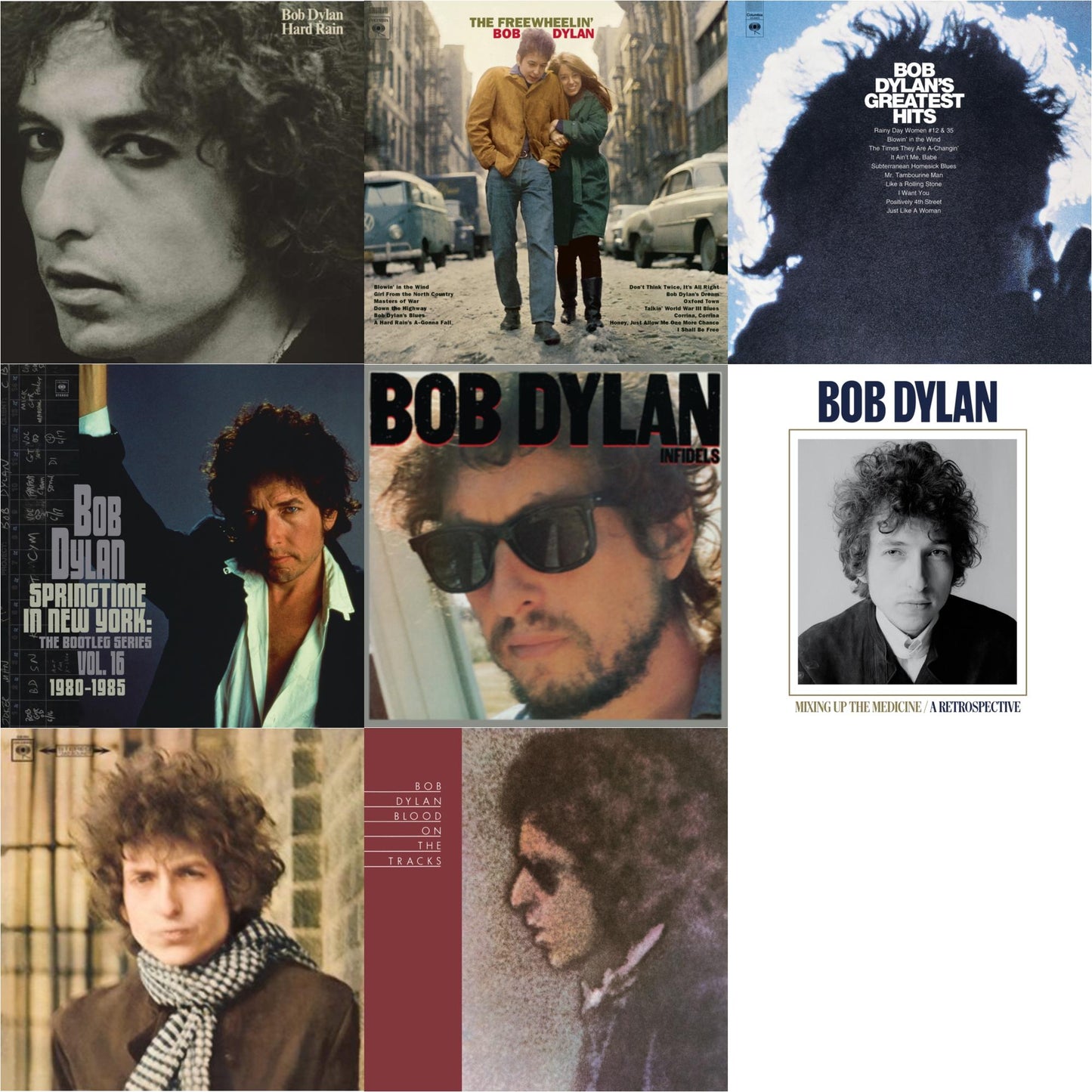 Bob Dylan - Infidels (150G/Dl Insert) & Blood On The Tracks (150G/Dl Insert) & Springtime In New York: The Bootleg Series Vol. 16 (1980-1985) (2LP) & Blonde On Blonde & Mixing Up The Medicine & Hard Rain (150G/Dl Card) & Freewheelin Bob Dylan