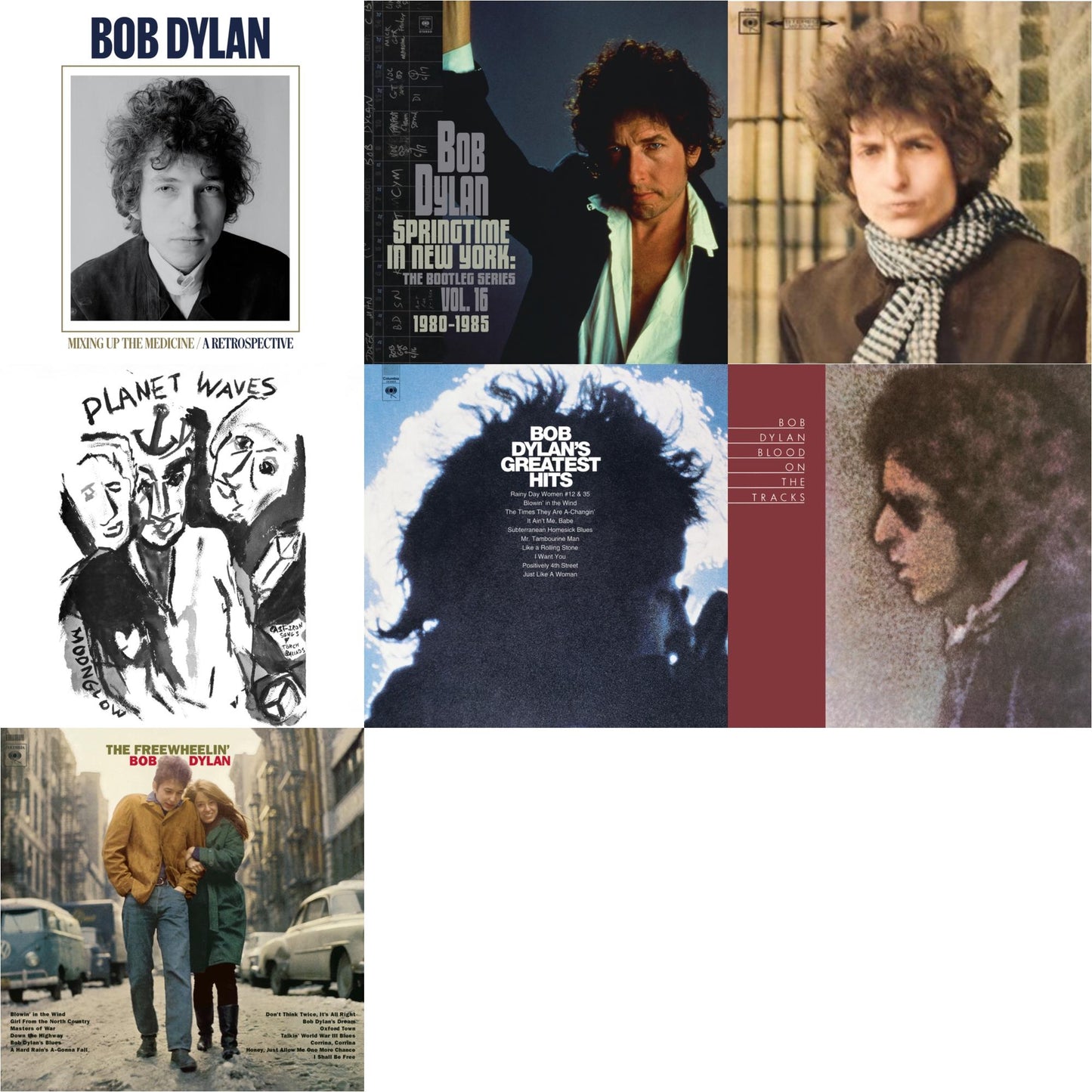 Planet Waves (150G LP Vinyl/Dl) & Blood On The Tracks (150G/Dl Insert) & Springtime In New York: The Bootleg Series Vol. 16 (1980-1985) (2LP) & Blonde On Blonde & Mixing Up The Medicine & Freewheelin Bob Dylan (140G/Dl Code) & Greatest Hits (150G/Dl Card)