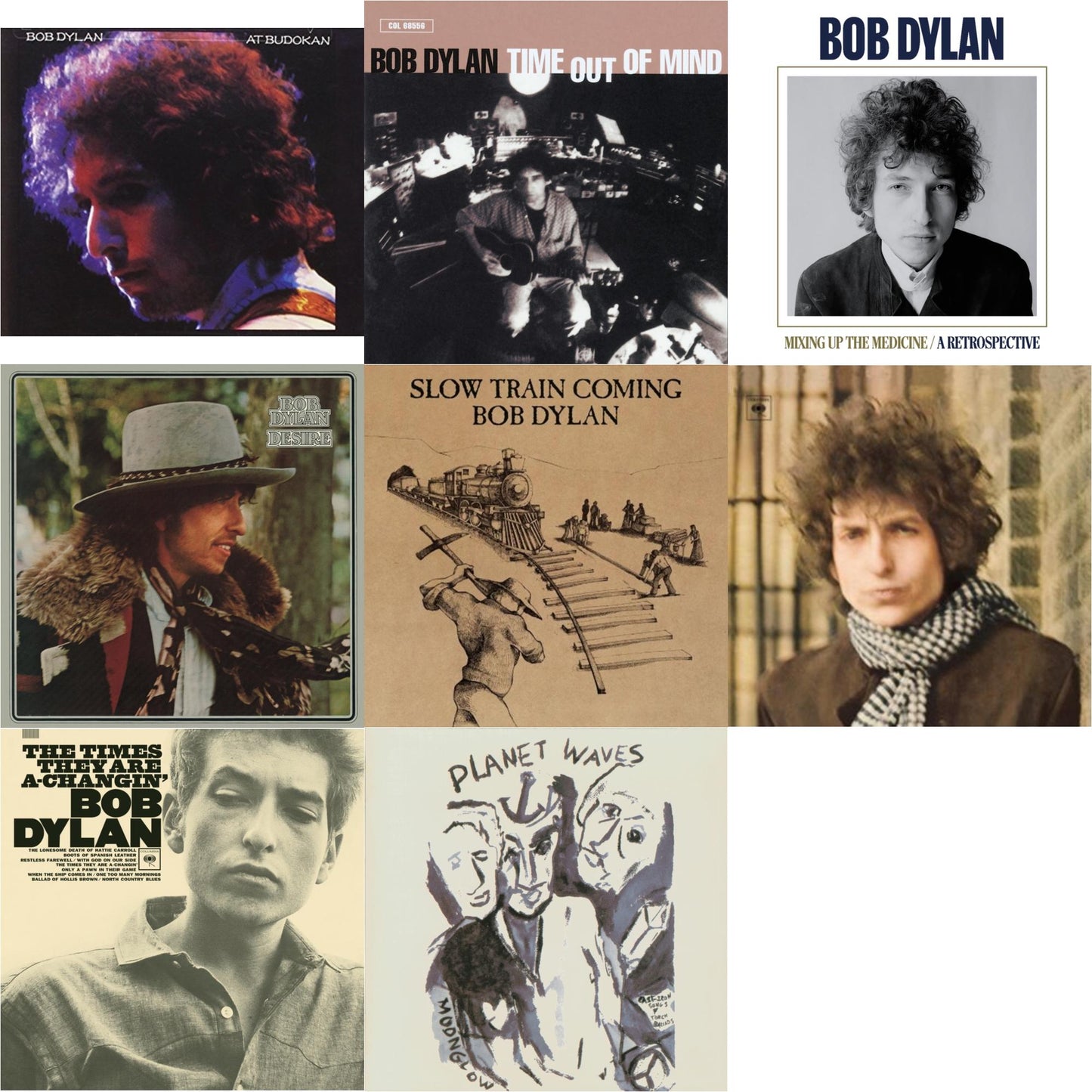 At Budokan & Time Out Of Mind & Mixing Up The Medicine & Desire & Slow Train Coming & Blonde On Blonde & Times They Are A-Changin & Planet Waves