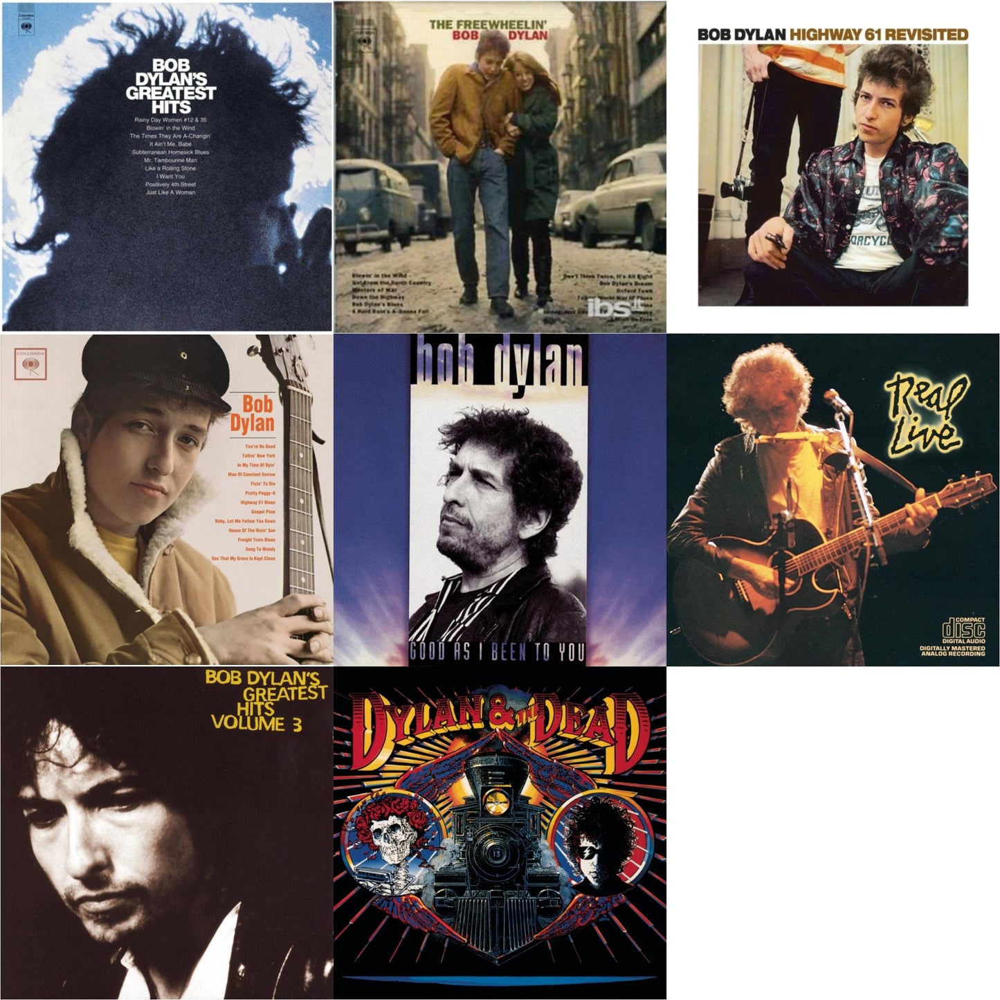 Greatest Hits Vol.1 & Freewheelin Bob Dylan & Highway 61 Revisited & Bob Dylan & Good As I Been To You & Real Live & Greatest Hits Vol.3 & Dylan & The Dead