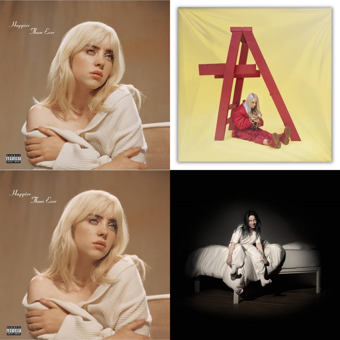 Billie Eilish - Happier Than Ever (X) (2LP) & Happier Than Ever (2LP/Recycled Vinyl/Rainbow Foil Jacket) (Rsd) & Billie Eilish - Dont Smile At Me (Black LP Vinyl) & When We All Fall Asleep, Where Do We Go? (Pale Yellow LP Vinyl)