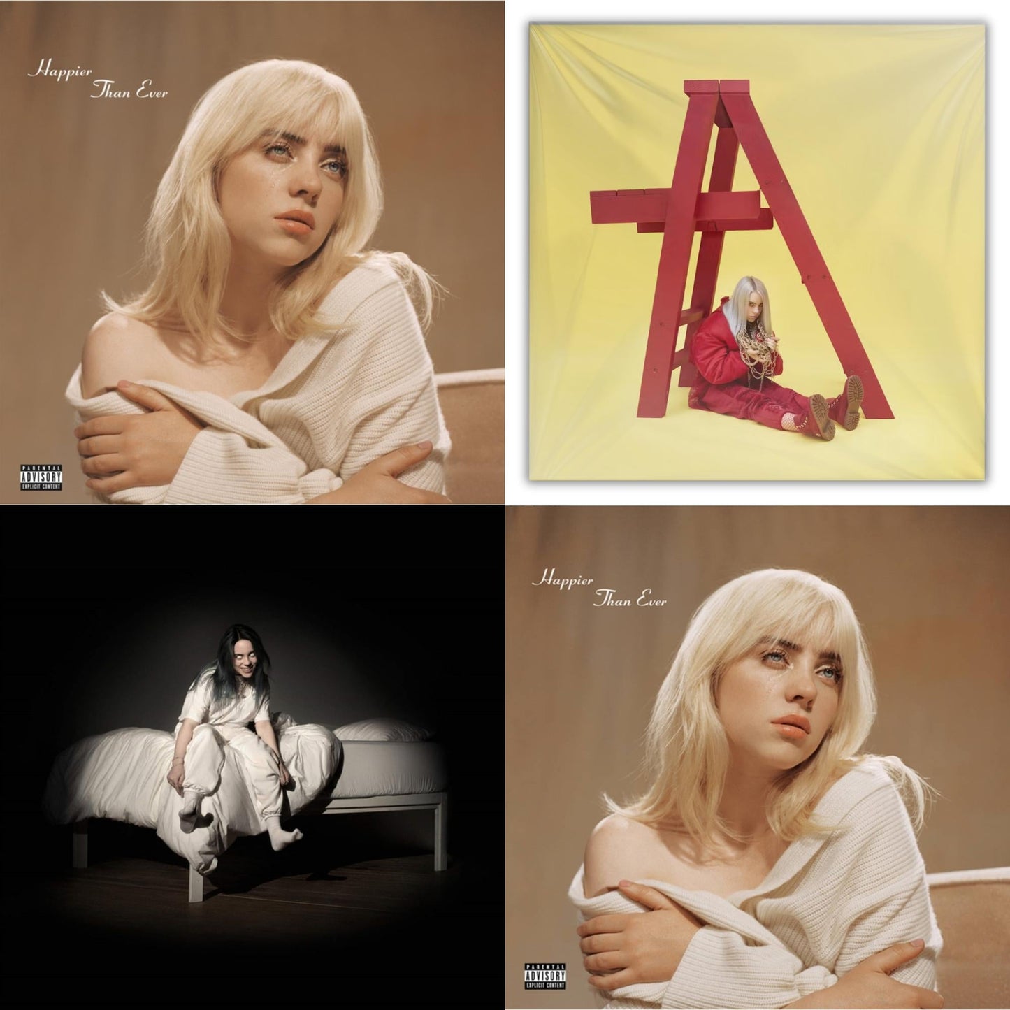 Billie Eilish - Happier Than Ever (X) (2LP) & Happier Than Ever (2LP/Recycled Vinyl/Rainbow Foil Jacket) (Rsd) & Billie Eilish - Dont Smile At Me (Black LP Vinyl) & When We All Fall Asleep, Where Do We Go? (Pale Yellow LP Vinyl)