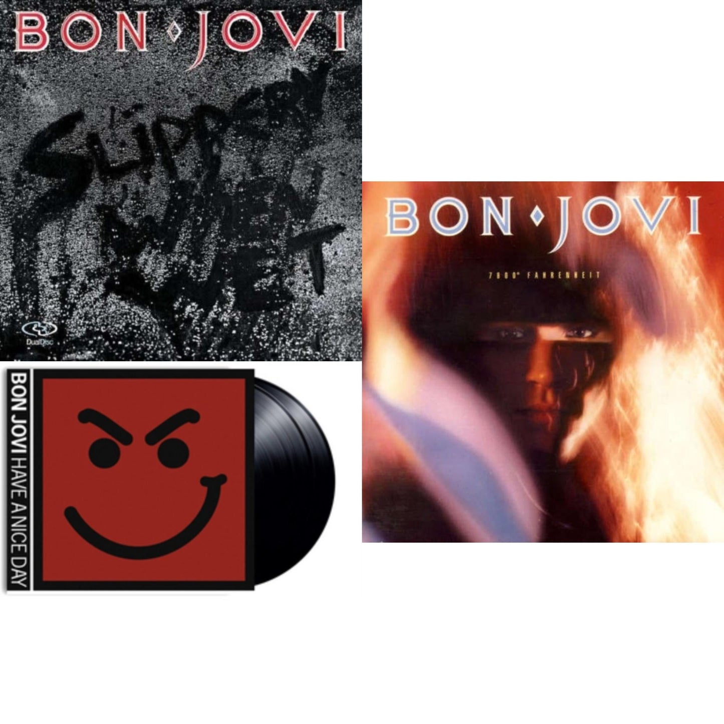 This is a 3 LP Vinyl SKU bundle.
1.This LP Vinyl is brand new.Format: LP VinylMusic Style: Hard RockThis item's title is: 7800º Fahrenheit (180G)Artist: Bon JoviLabel: ISLAND/UMEBarcode: 602547029201Release Date: 11/4/2016
2.This LP Vinyl is brand new.