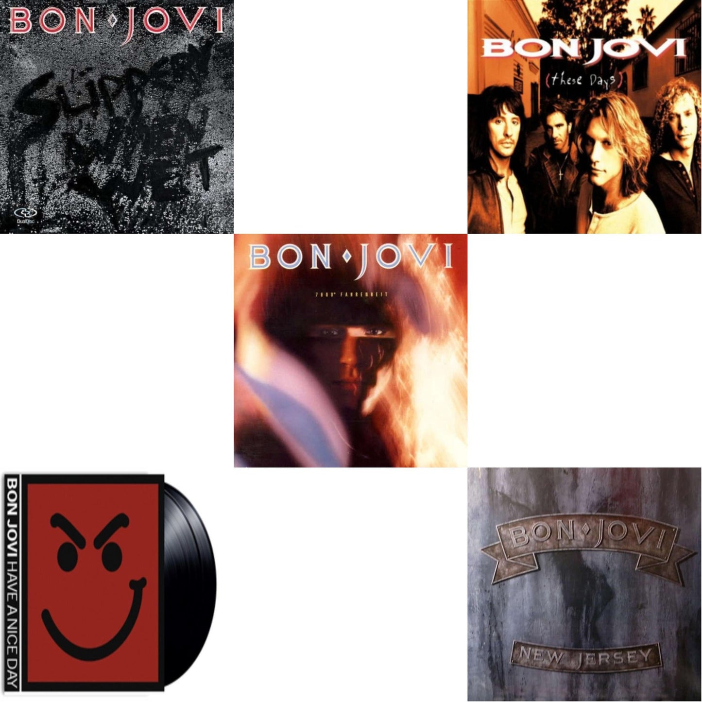 This is a 5 LP Vinyl SKU bundle.
1.This LP Vinyl is brand new.Format: LP VinylMusic Style: Hard RockThis item's title is: 7800º Fahrenheit (180G)Artist: Bon JoviLabel: ISLAND/UMEBarcode: 602547029201Release Date: 11/4/2016
2.This LP Vinyl is brand new.