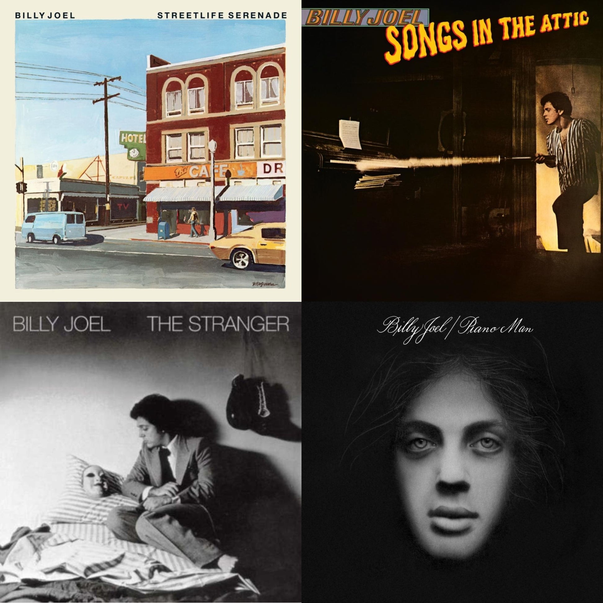 This is a 4 LP Vinyl SKU bundle.
1.This LP Vinyl is brand new.Format: LP VinylMusic Style: Pop RockThis item's title is: Streetlife SerenadeArtist: Billy JoelLabel: LegacyBarcode: 190759391815Release Date: 4/5/2024
2.This LP Vinyl is brand new.