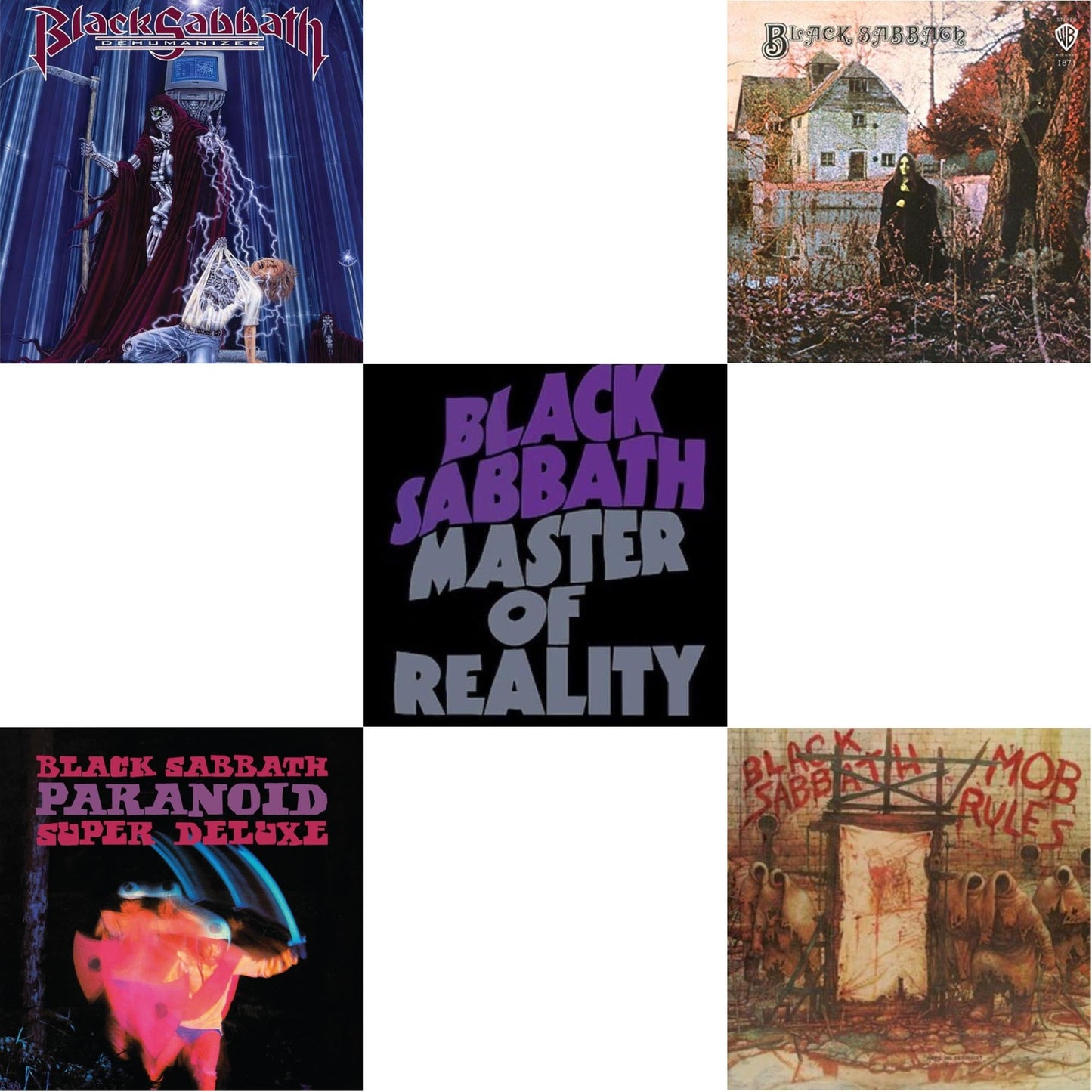 This is a 5 LP Vinyl SKU bundle.
1.This LP Vinyl is brand new.Format: LP VinylThis item's title is: Black Sabbath (180G)Artist: Black SabbathLabel: RHINO/WARNER BROS.Barcode: 081227946661Release Date: 8/5/2016
2.This LP Vinyl is brand new.