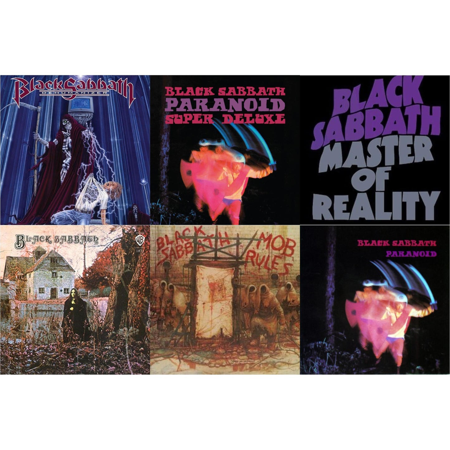 This is a 6 LP Vinyl SKU bundle.
1.This LP Vinyl is brand new.Format: LP VinylThis item's title is: Black Sabbath (180G)Artist: Black SabbathLabel: RHINO/WARNER BROS.Barcode: 081227946661Release Date: 8/5/2016
2.This LP Vinyl is brand new.