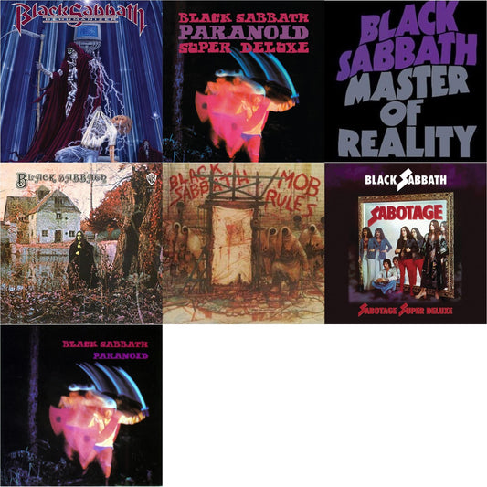 This is a 7 LP Vinyl SKU bundle.
1.This LP Vinyl is brand new.Format: LP VinylThis item's title is: Black Sabbath (180G)Artist: Black SabbathLabel: RHINO/WARNER BROS.Barcode: 081227946661Release Date: 8/5/2016
2.This LP Vinyl is brand new.