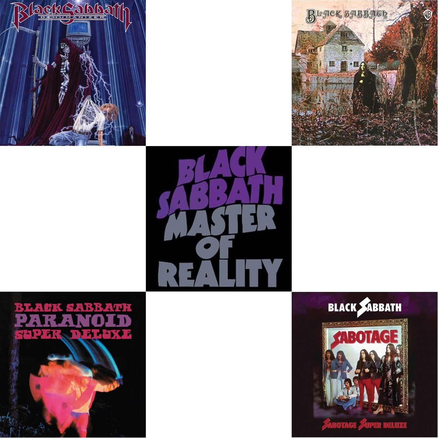 This is a 5 LP Vinyl SKU bundle.
1.This LP Vinyl is brand new.Format: LP VinylThis item's title is: Black Sabbath (180G)Artist: Black SabbathLabel: RHINO/WARNER BROS.Barcode: 081227946661Release Date: 8/5/2016
2.This LP Vinyl is brand new.