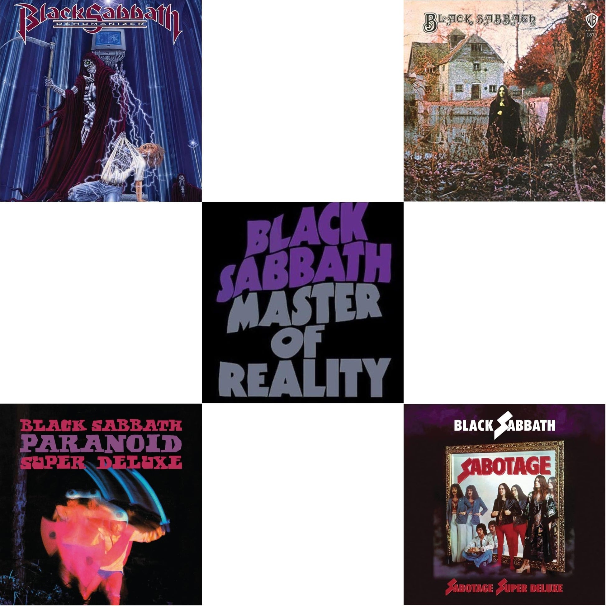 This is a 5 LP Vinyl SKU bundle.
1.This LP Vinyl is brand new.Format: LP VinylThis item's title is: Black Sabbath (180G)Artist: Black SabbathLabel: RHINO/WARNER BROS.Barcode: 081227946661Release Date: 8/5/2016
2.This LP Vinyl is brand new.