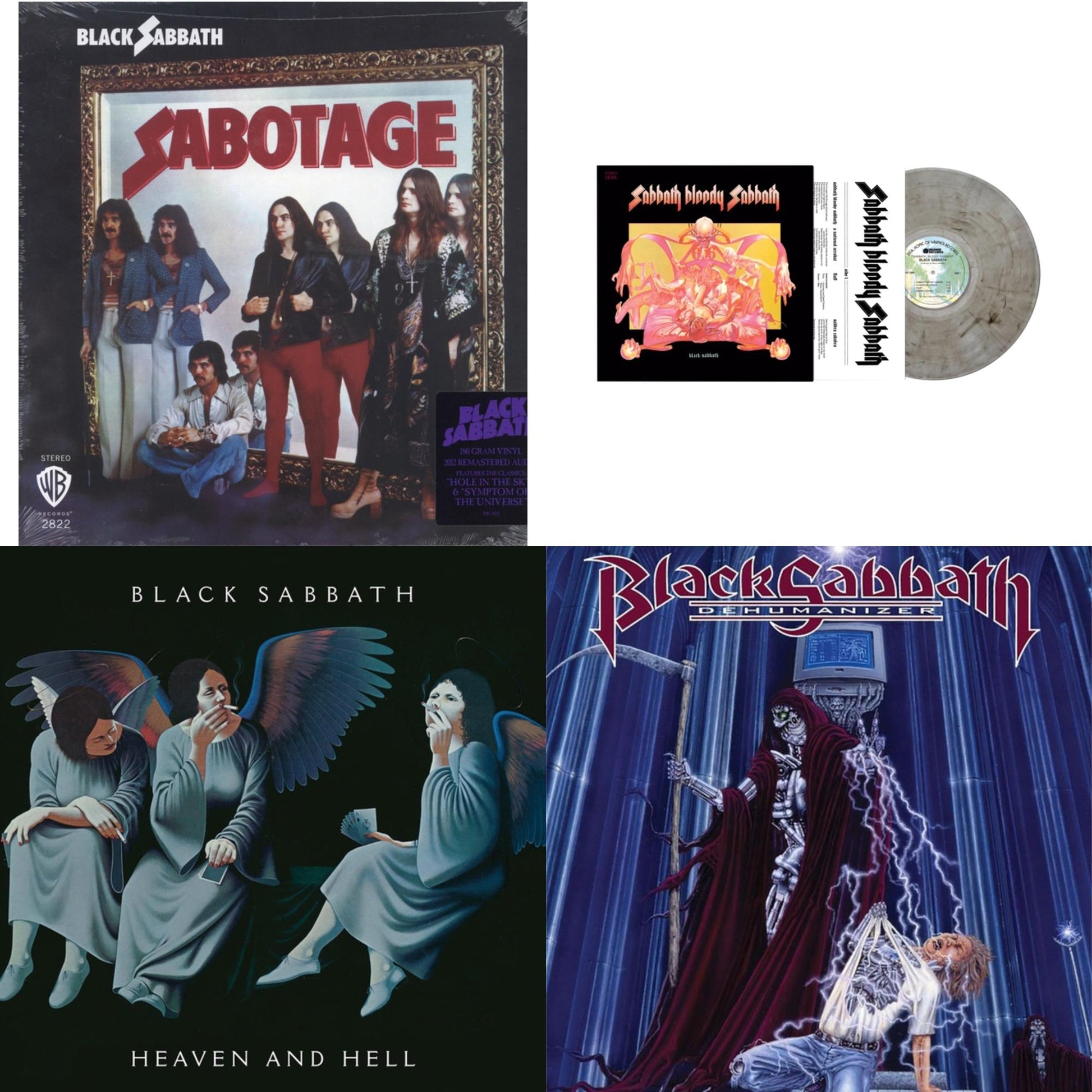 This is a 4 LP Vinyl SKU bundle.
1.This LP Vinyl is brand new.Format: LP VinylMusic Style: Hard RockThis item's title is: Sabotage (180G)Artist: Black SabbathLabel: RHINO/WARNER BROS.Barcode: 081227946562Release Date: 8/5/2016
2.This LP Vinyl is brand new.