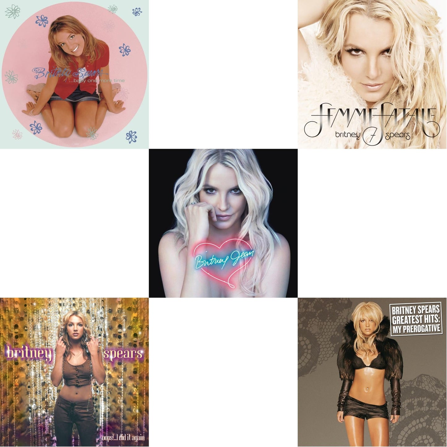 This is a 5 LP Vinyl SKU bundle.
1.This LP Vinyl is brand new.Format: LP VinylMusic Style: Dance-popThis item's title is: Baby One More Time (Picture Disc/140G/Dl Code)Artist: Britney SpearsLabel: LEGACYBarcode: 190758862613Release Date: 11/23/2018
2.This LP Vinyl is brand new.