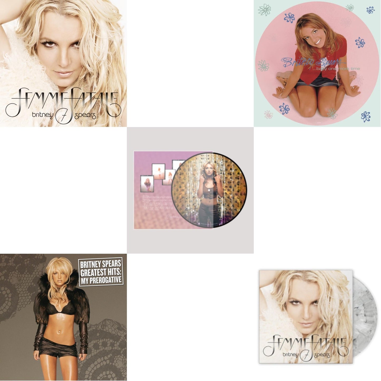 This is a 5 LP Vinyl SKU bundle.
1.This LP Vinyl is brand new.Format: LP VinylMusic Style: Dance-popThis item's title is: Baby One More Time (Picture Disc/140G/Dl Code)Artist: Britney SpearsLabel: LEGACYBarcode: 190758862613Release Date: 11/23/2018
2.This LP Vinyl is brand new.
