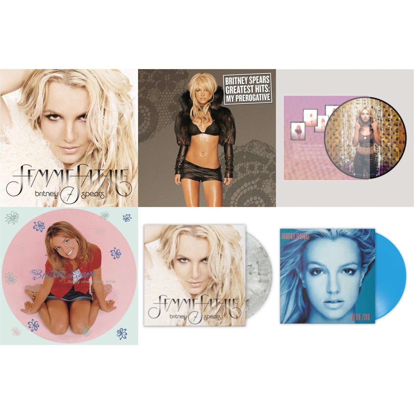 This is a 6 LP Vinyl SKU bundle.
1.This LP Vinyl is brand new.Format: LP VinylMusic Style: Dance-popThis item's title is: Baby One More Time (Picture Disc/140G/Dl Code)Artist: Britney SpearsLabel: LEGACYBarcode: 190758862613Release Date: 11/23/2018
2.This LP Vinyl is brand new.