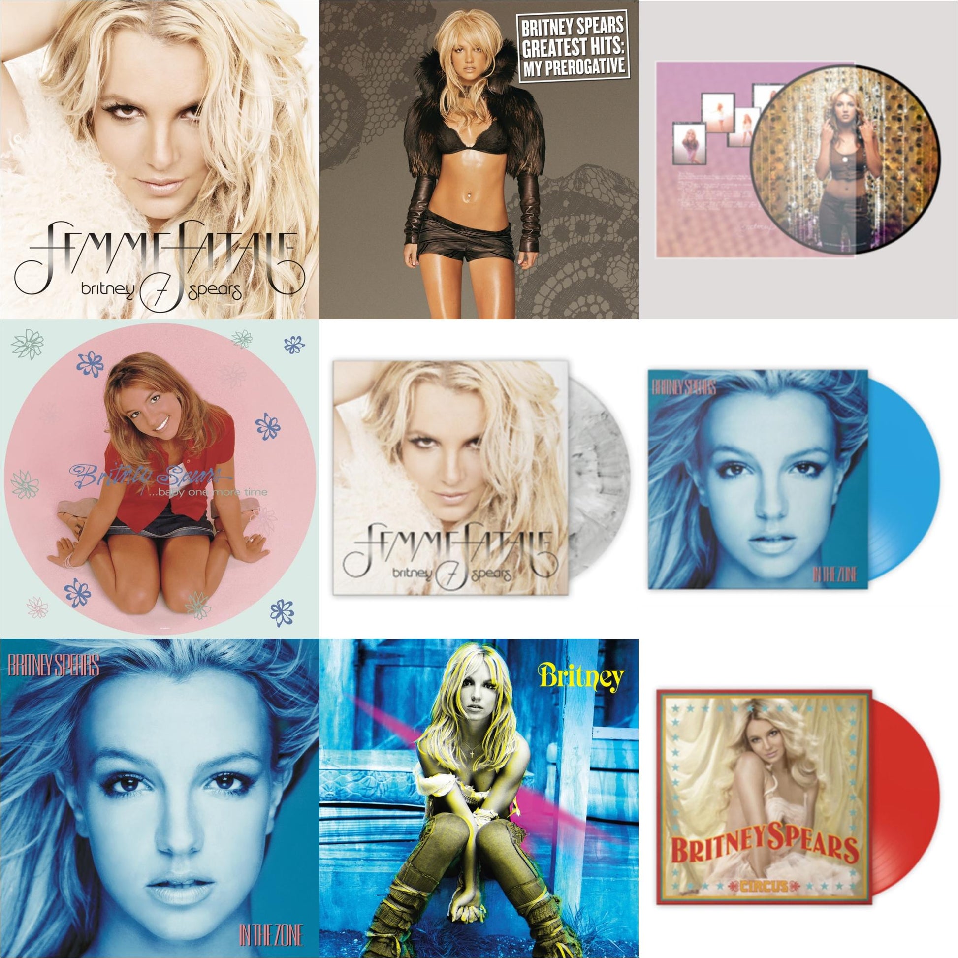 This is a 9 LP Vinyl SKU bundle.
1.This LP Vinyl is brand new.Format: LP VinylMusic Style: Dance-popThis item's title is: Baby One More Time (Picture Disc/140G/Dl Code)Artist: Britney SpearsLabel: LEGACYBarcode: 190758862613Release Date: 11/23/2018
2.This LP Vinyl is brand new.