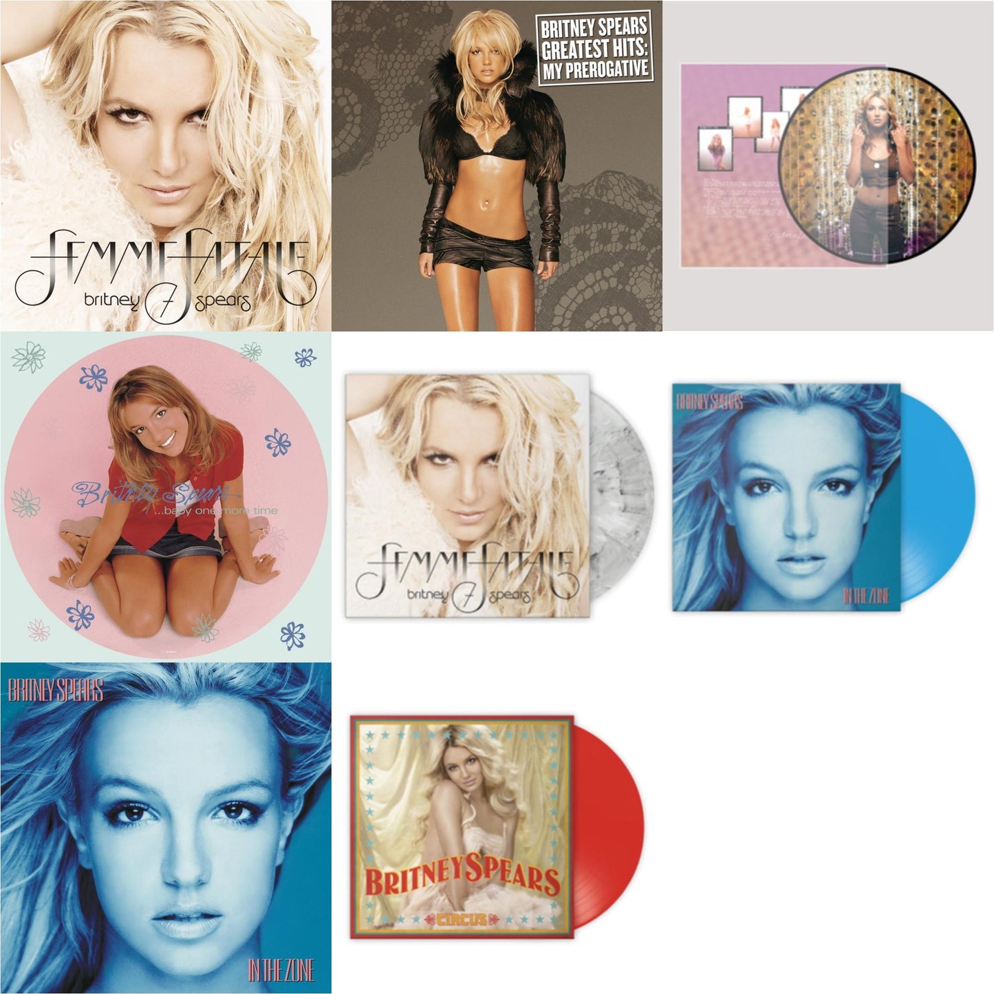 This is a 8 LP Vinyl SKU bundle.
1.This LP Vinyl is brand new.Format: LP VinylMusic Style: Dance-popThis item's title is: Baby One More Time (Picture Disc/140G/Dl Code)Artist: Britney SpearsLabel: LEGACYBarcode: 190758862613Release Date: 11/23/2018
2.This LP Vinyl is brand new.