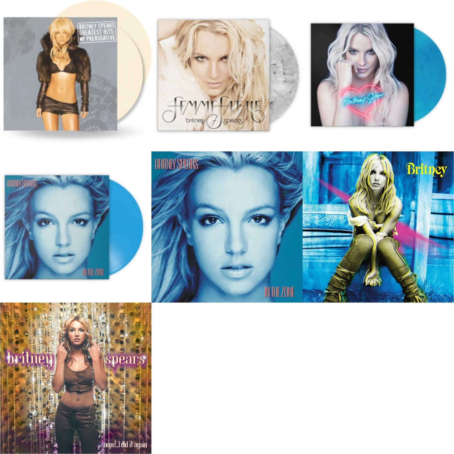 This is a 7 LP Vinyl SKU bundle.
1.This LP Vinyl is brand new.Format: LP VinylMusic Style: HouseThis item's title is: Greatest Hits: My Prerogative (2LP/Cream Vinyl/Import)Artist: Britney SpearsLabel: SONY MUSIC CMGBarcode: 196587792015Release Date: 5/26/2023
2.