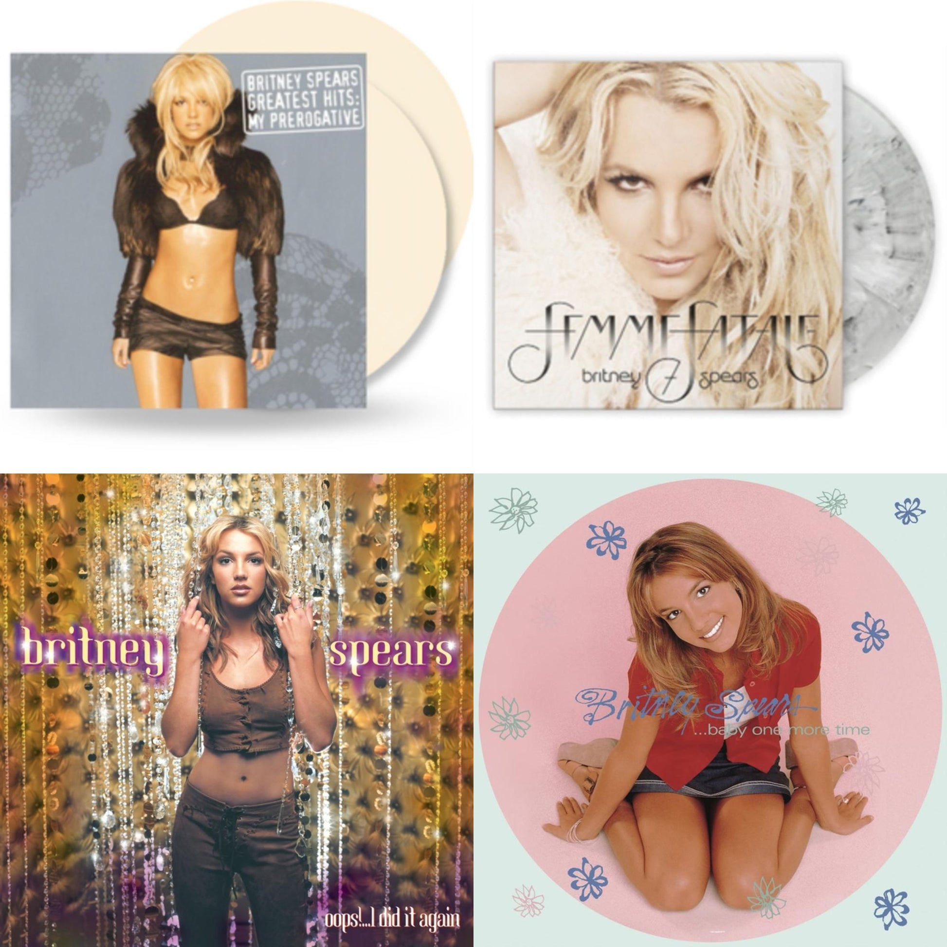 This is a 4 LP Vinyl SKU bundle.
1.This LP Vinyl is brand new.Format: LP VinylMusic Style: Dance-popThis item's title is: Baby One More Time (Picture Disc/140G/Dl Code)Artist: Britney SpearsLabel: LEGACYBarcode: 190758862613Release Date: 11/23/2018
2.This LP Vinyl is brand new.