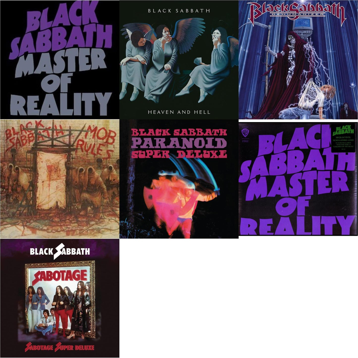 This is a 7 LP Vinyl SKU bundle.
1.This LP Vinyl is brand new.Format: LP VinylThis item's title is: Master Of Reality (180G)Artist: Black SabbathLabel: RHINO/WARNER BROS.Barcode: 081227946739Release Date: 8/5/2016
2.This LP Vinyl is brand new.