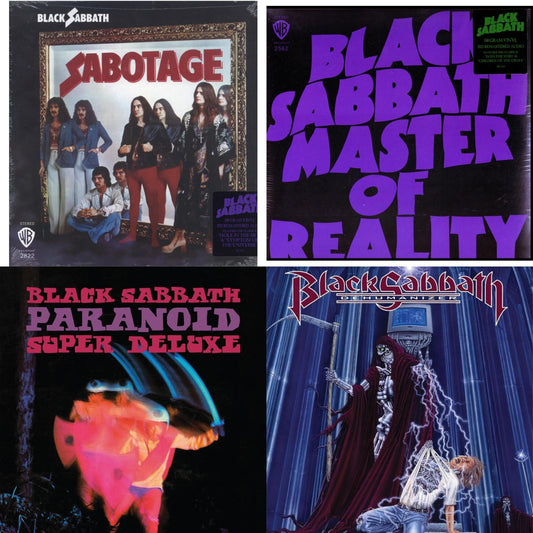 This is a 4 LP Vinyl SKU bundle.
1.This LP Vinyl is brand new.Format: LP VinylMusic Style: Hard RockThis item's title is: Sabotage (180G)Artist: Black SabbathLabel: RHINO/WARNER BROS.Barcode: 081227946562Release Date: 8/5/2016
2.This LP Vinyl is brand new.