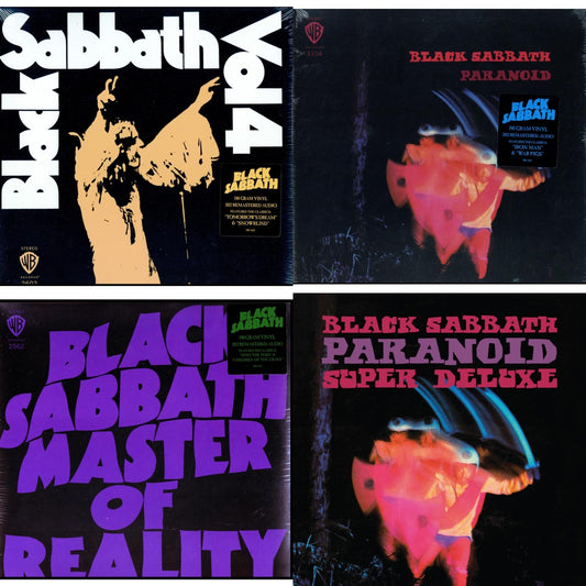 This is a 4 LP Vinyl SKU bundle.
1.This LP Vinyl is brand new.Format: LP VinylMusic Style: Heavy MetalThis item's title is: Vol. 4 (180G)Artist: Black SabbathLabel: RHINO/WARNER BROS.Barcode: 081227946609Release Date: 8/5/2016
2.This LP Vinyl is brand new.